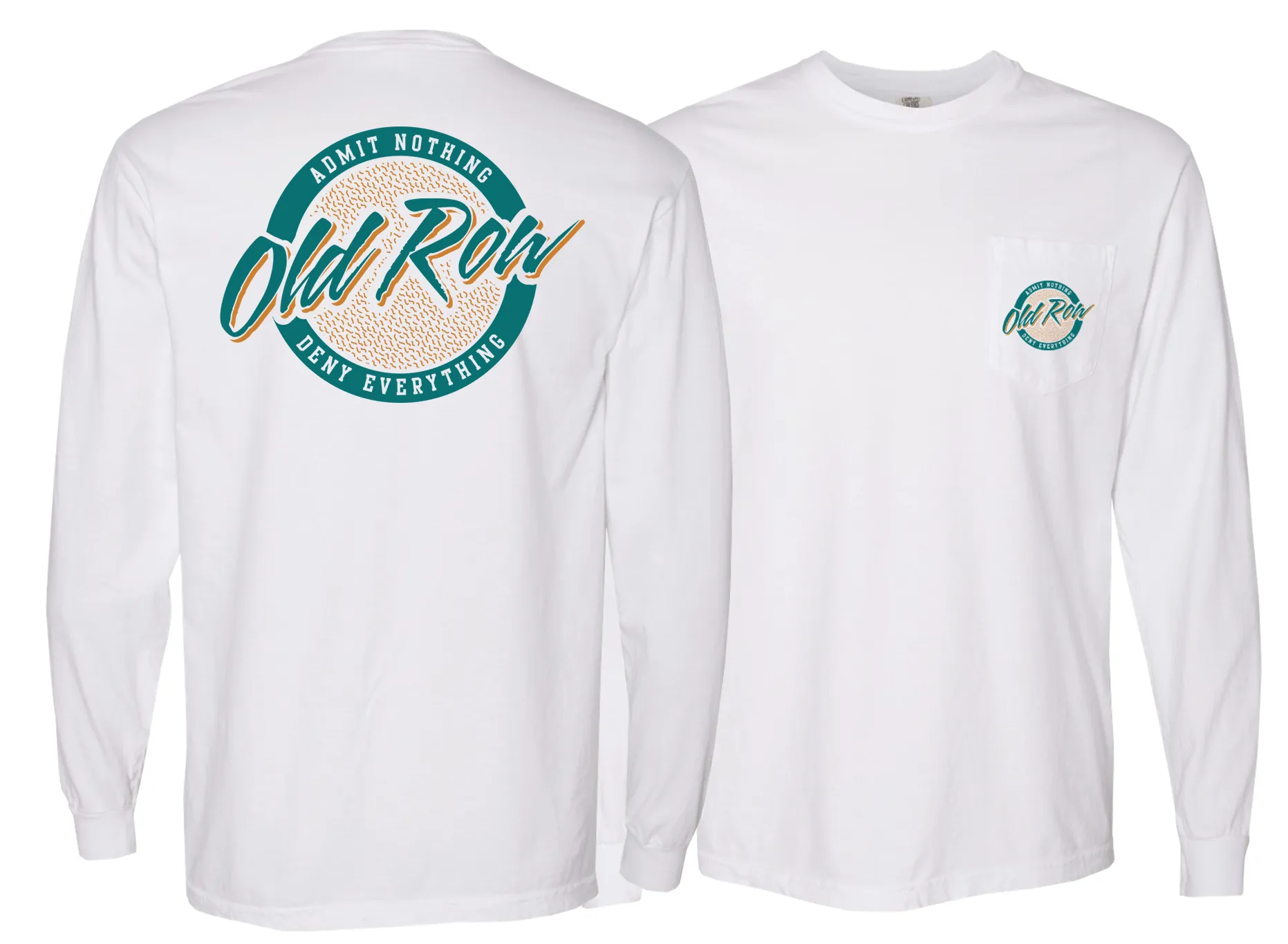 Circle Logo Long Sleeve Pocket Tee (White w/ Teal/Gold)