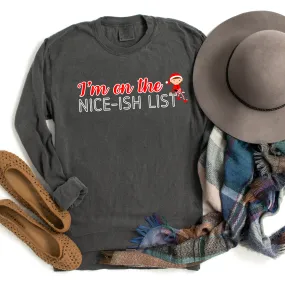 Comfort Colors Garment-Dyed Long Sleeve T-Shirt - 'I'm on the Nice-ish List' Girl Elf Tee