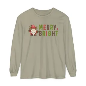 Comfort Colors Garment-Dyed Long Sleeve T-Shirt - 'Merry and Bright' Santa Gnome Holiday Tee