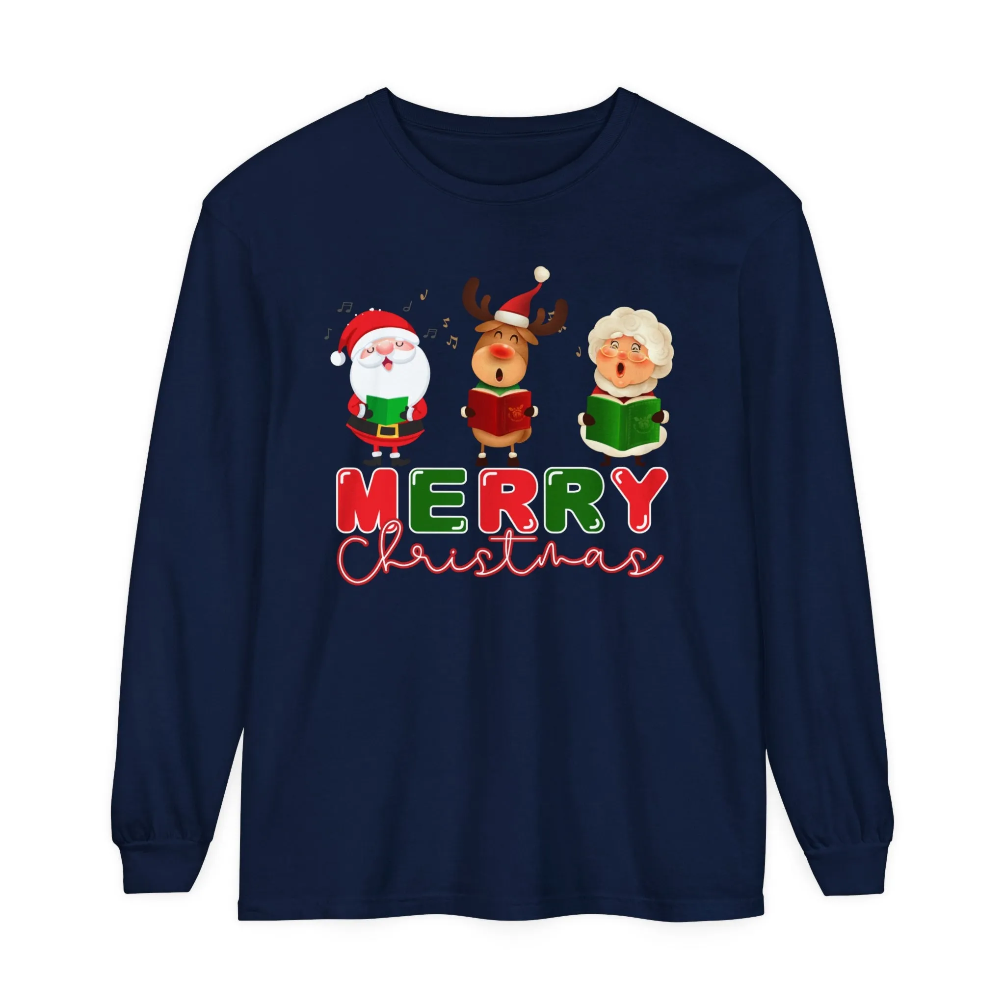 Comfort Colors Garment-Dyed Long Sleeve T-Shirt - 'Merry Christmas' Carolers Festive Tee