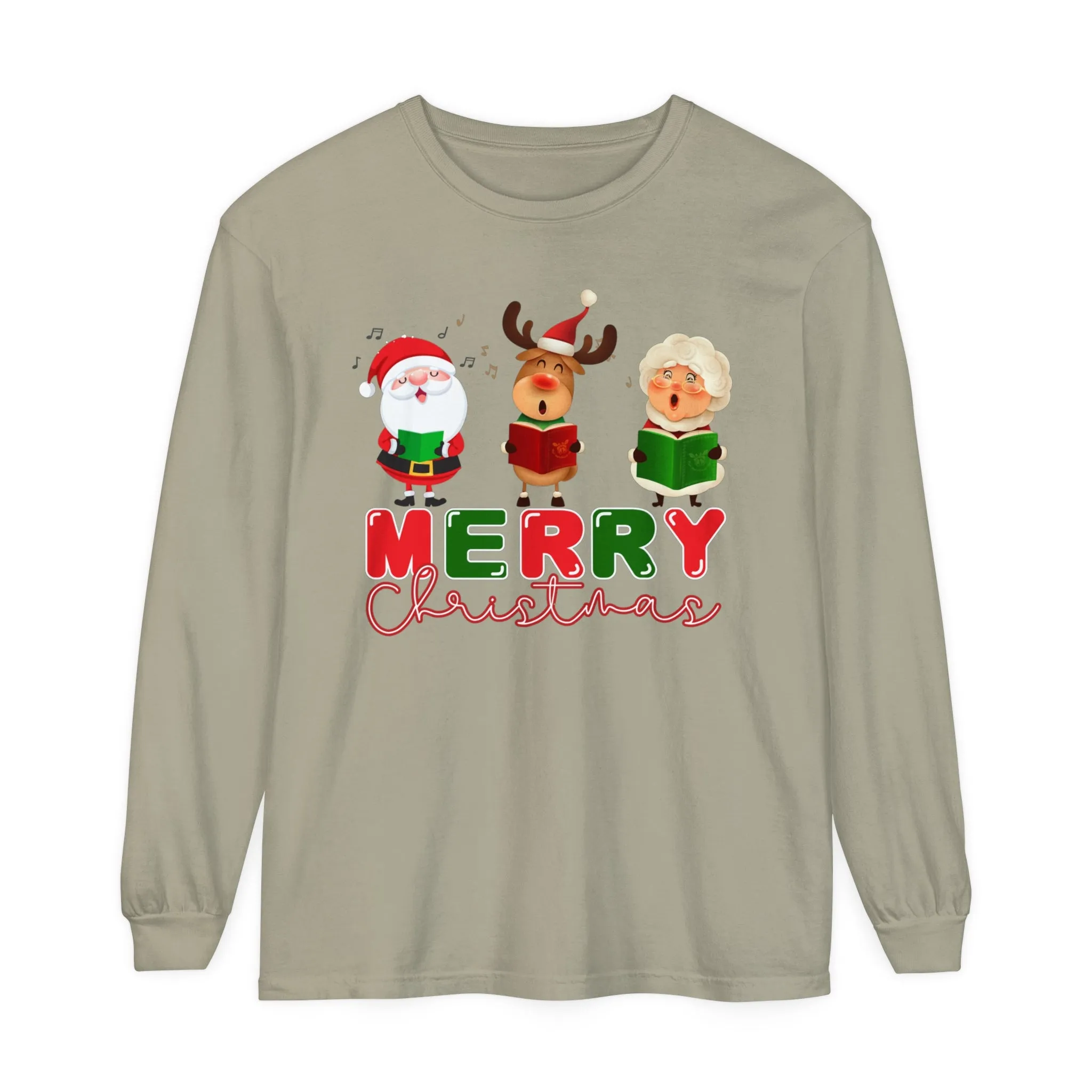 Comfort Colors Garment-Dyed Long Sleeve T-Shirt - 'Merry Christmas' Carolers Festive Tee