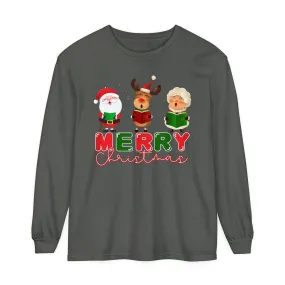 Comfort Colors Garment-Dyed Long Sleeve T-Shirt - 'Merry Christmas' Carolers Festive Tee