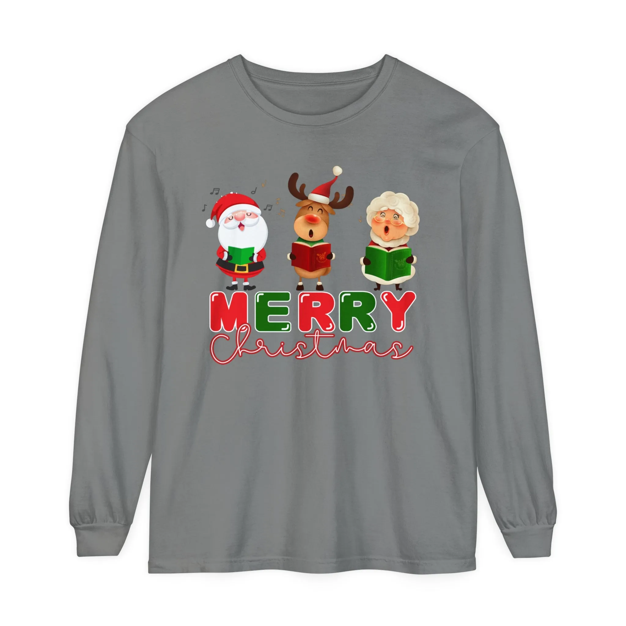 Comfort Colors Garment-Dyed Long Sleeve T-Shirt - 'Merry Christmas' Carolers Festive Tee