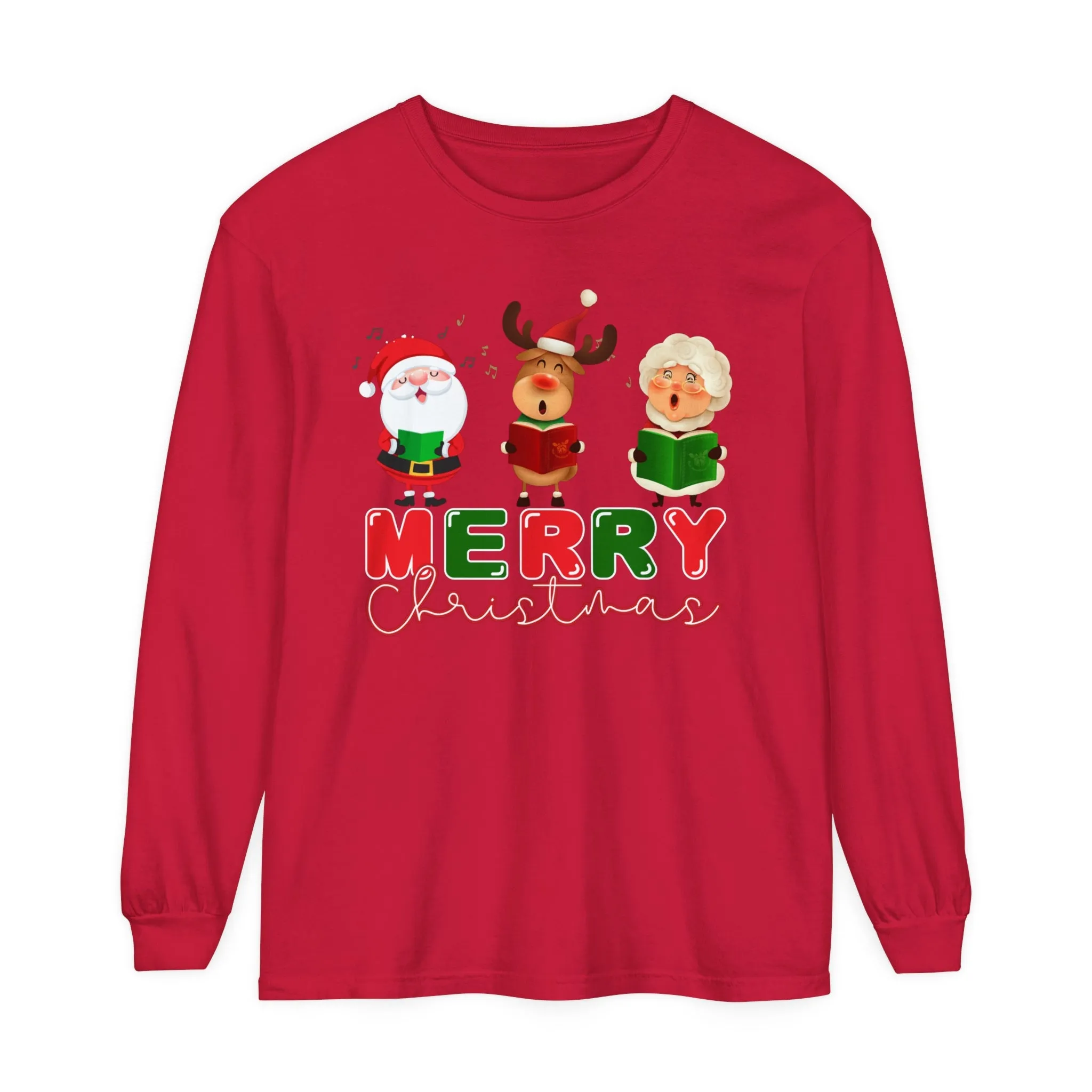 Comfort Colors Garment-Dyed Long Sleeve T-Shirt - 'Merry Christmas' Carolers Festive Tee