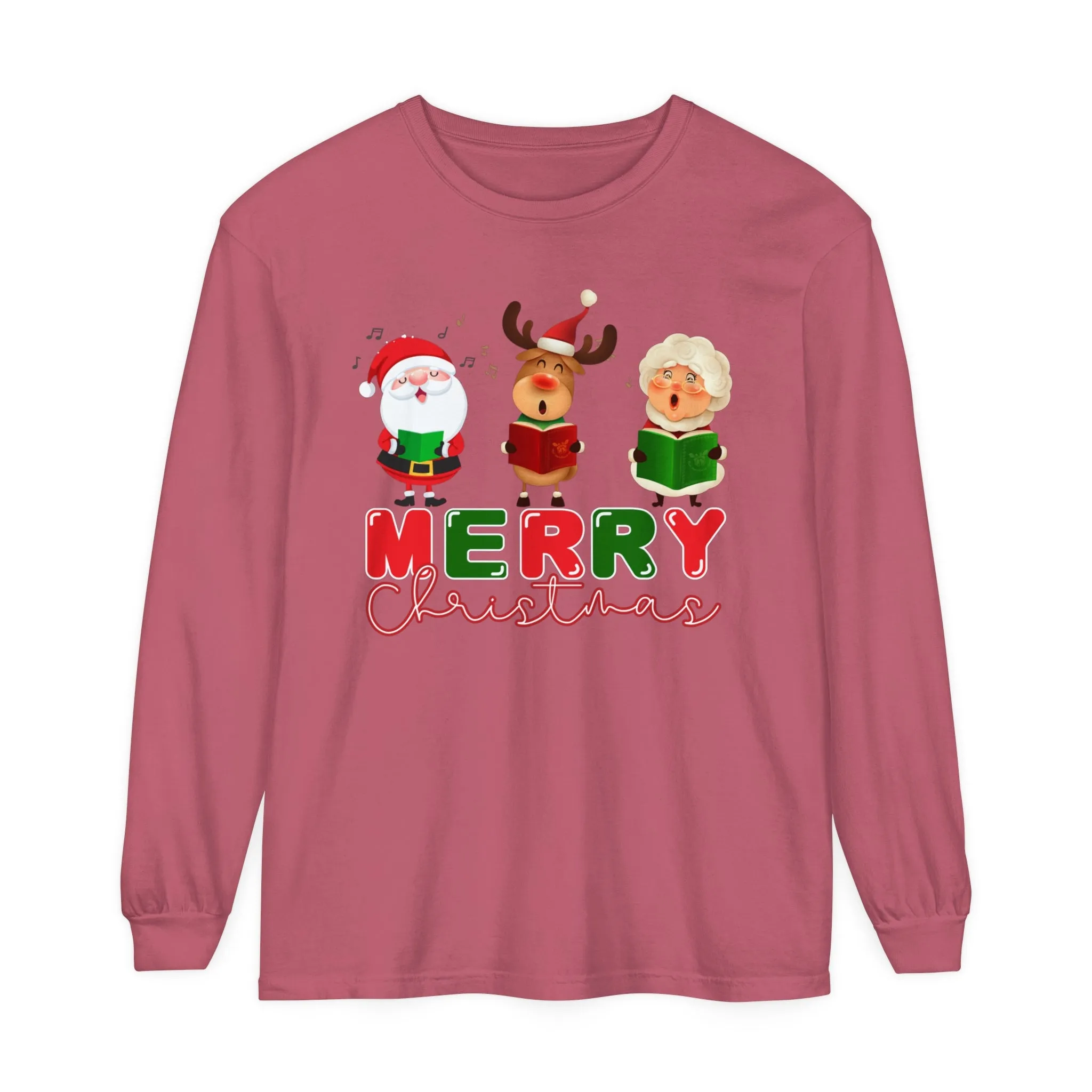 Comfort Colors Garment-Dyed Long Sleeve T-Shirt - 'Merry Christmas' Carolers Festive Tee