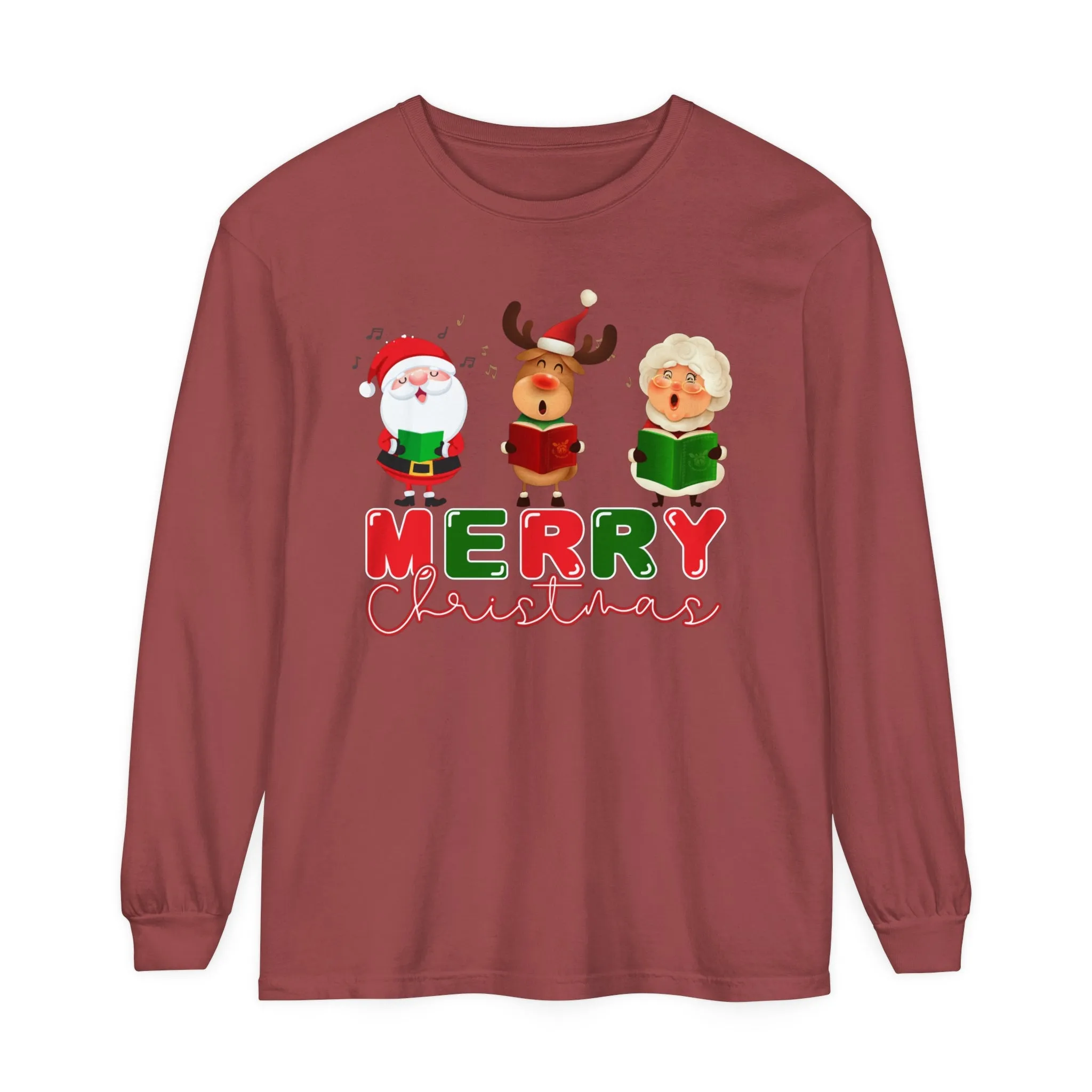 Comfort Colors Garment-Dyed Long Sleeve T-Shirt - 'Merry Christmas' Carolers Festive Tee