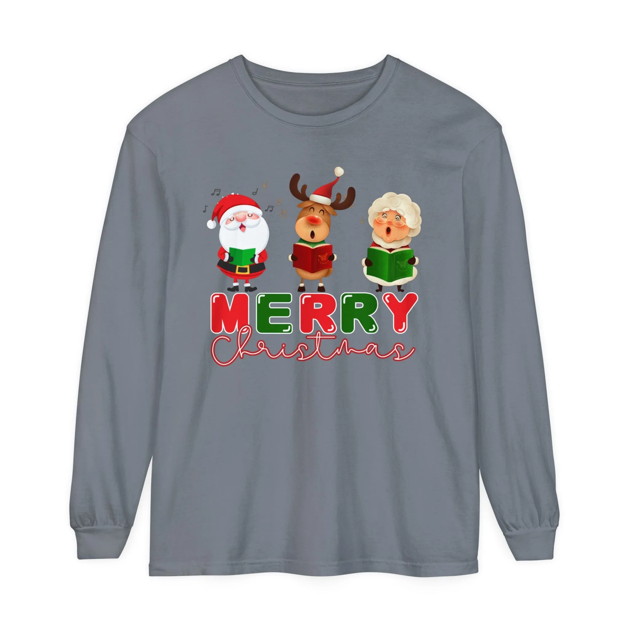 Comfort Colors Garment-Dyed Long Sleeve T-Shirt - 'Merry Christmas' Carolers Festive Tee