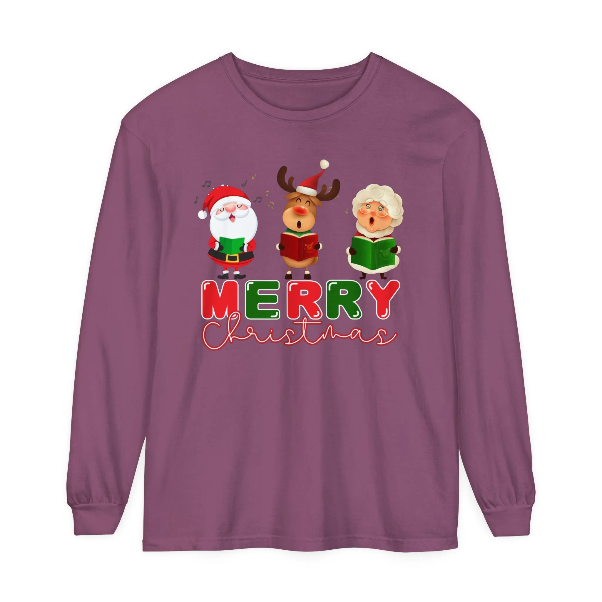 Comfort Colors Garment-Dyed Long Sleeve T-Shirt - 'Merry Christmas' Carolers Festive Tee