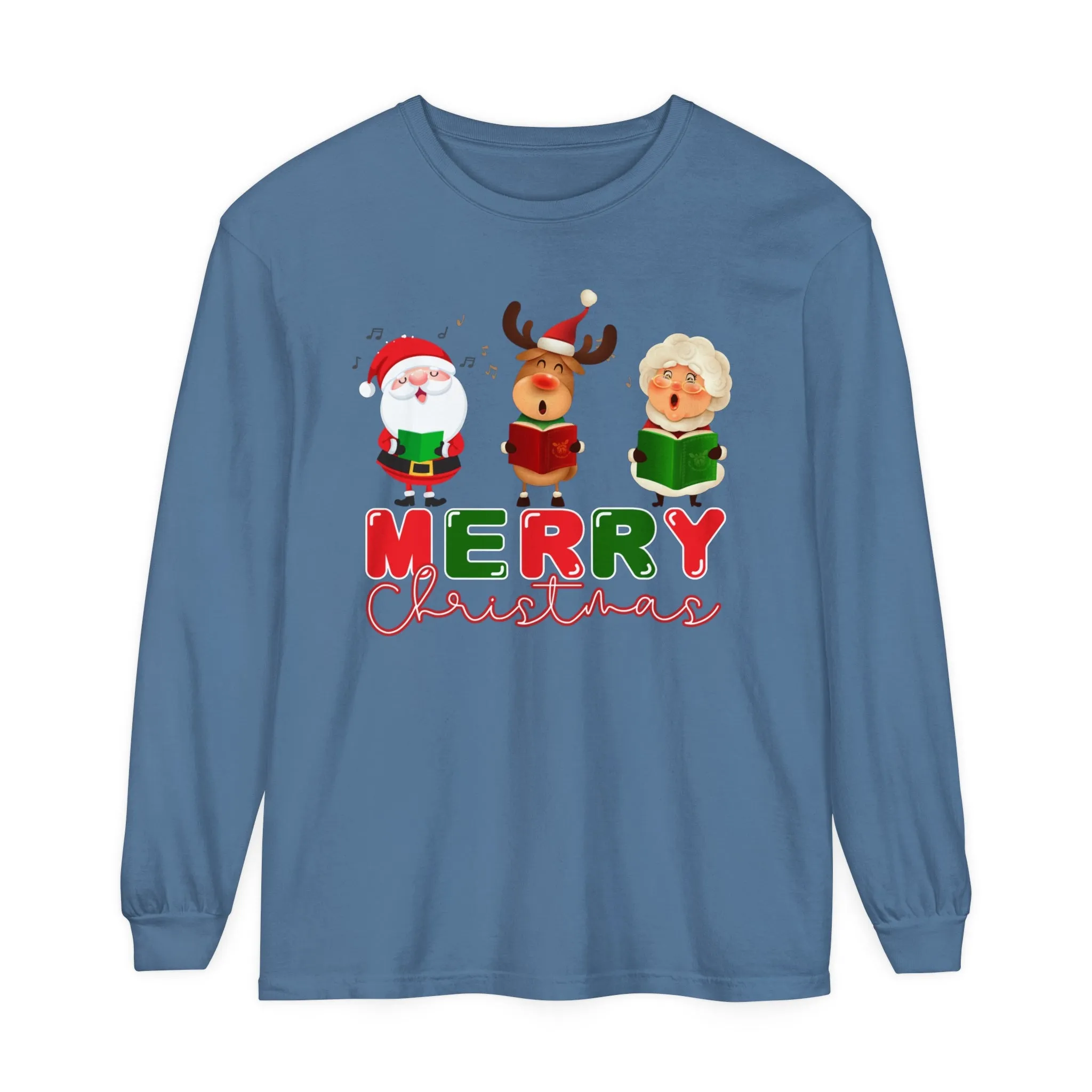 Comfort Colors Garment-Dyed Long Sleeve T-Shirt - 'Merry Christmas' Carolers Festive Tee