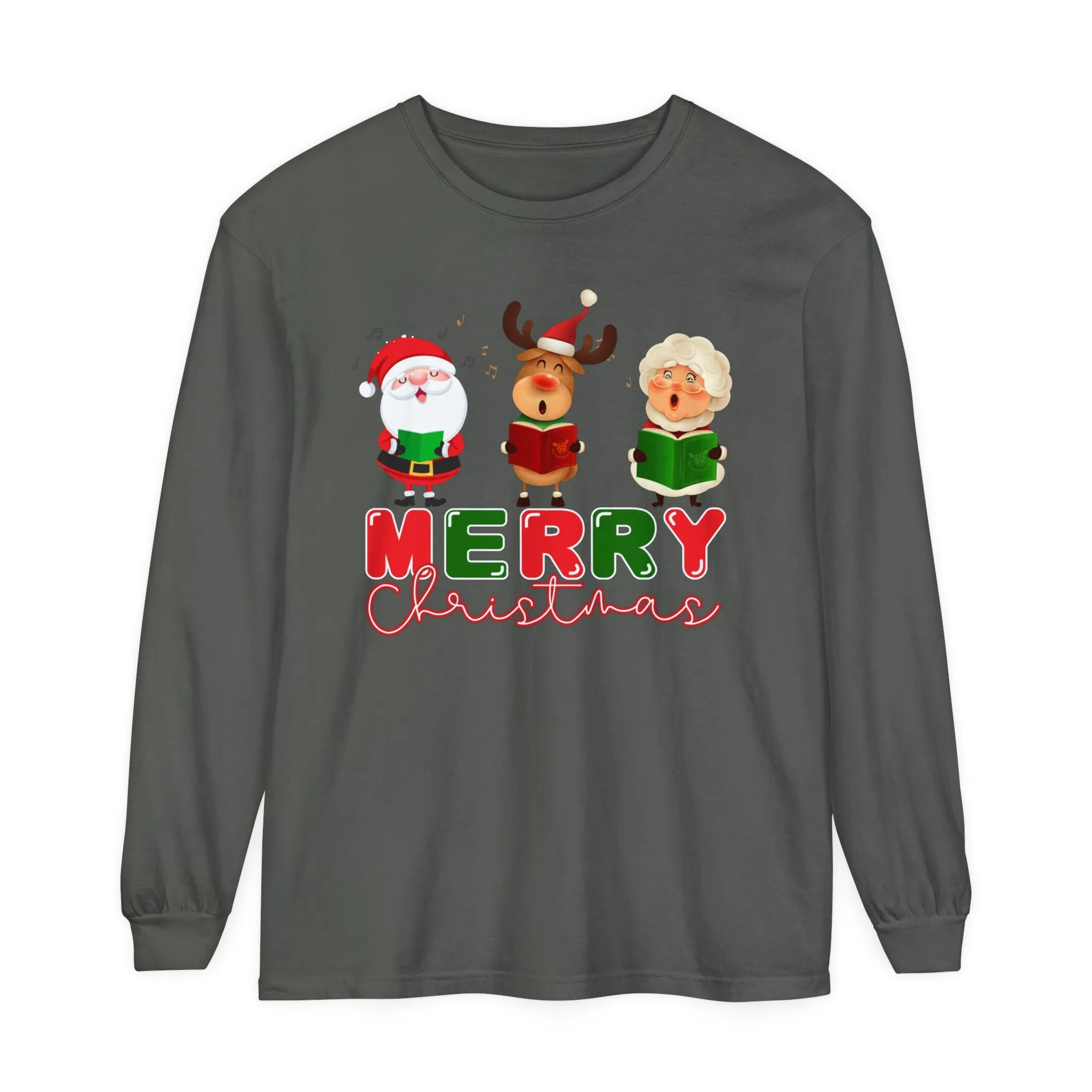 Comfort Colors Garment-Dyed Long Sleeve T-Shirt - 'Merry Christmas' Carolers Festive Tee