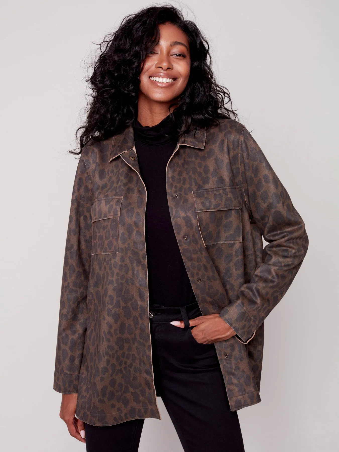 Faux Suede Shirt Jacket