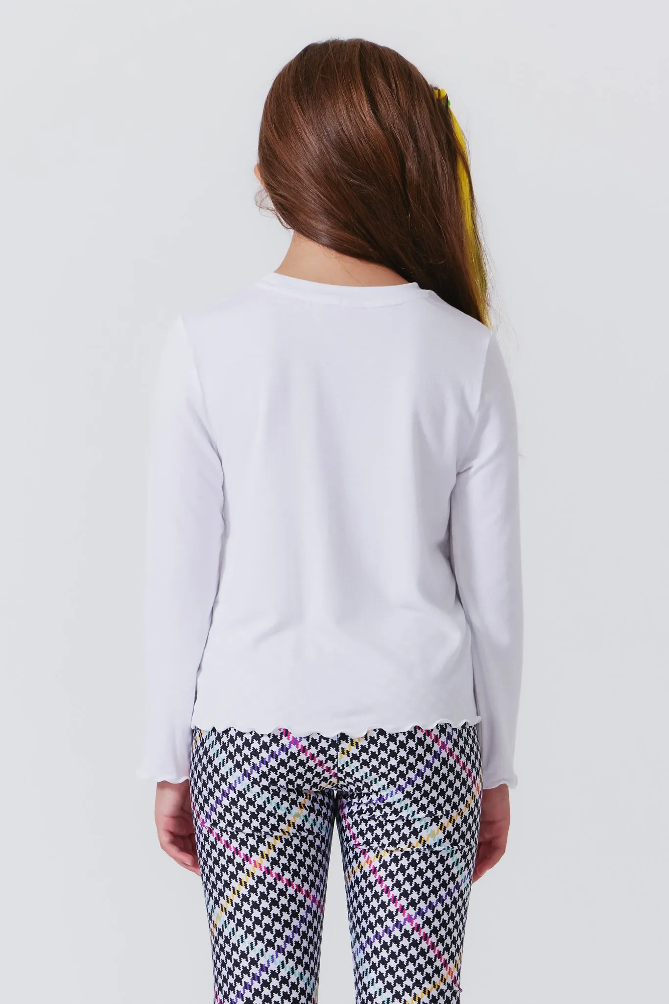 Girls Lettuce Edge Long Sleeve Tee in White