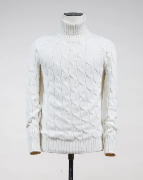 Gran Sasso Luxurious Air Wool Cable Knit Roll Neck Sweater - Off White