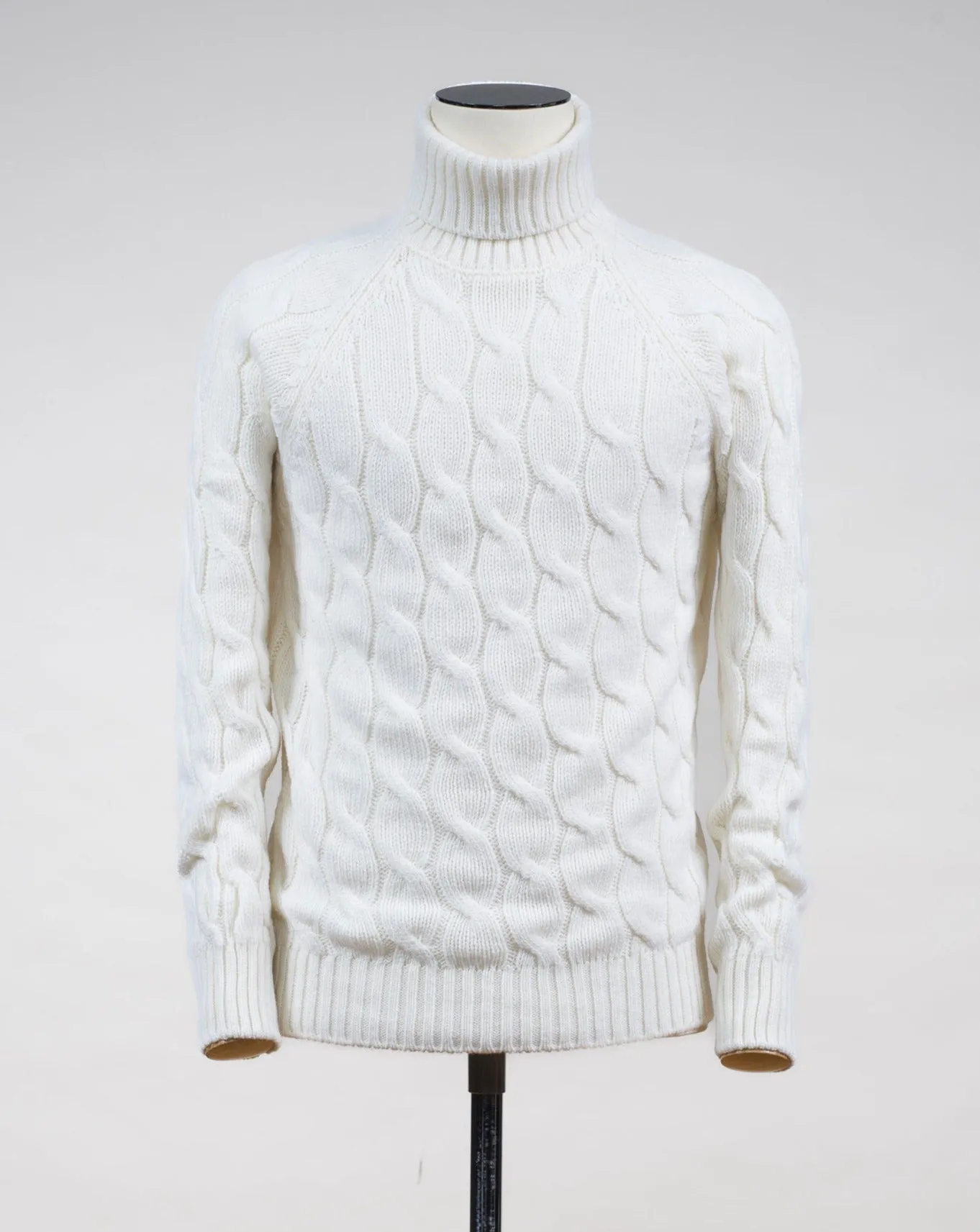 Gran Sasso Luxurious Air Wool Cable Knit Roll Neck Sweater - Off White