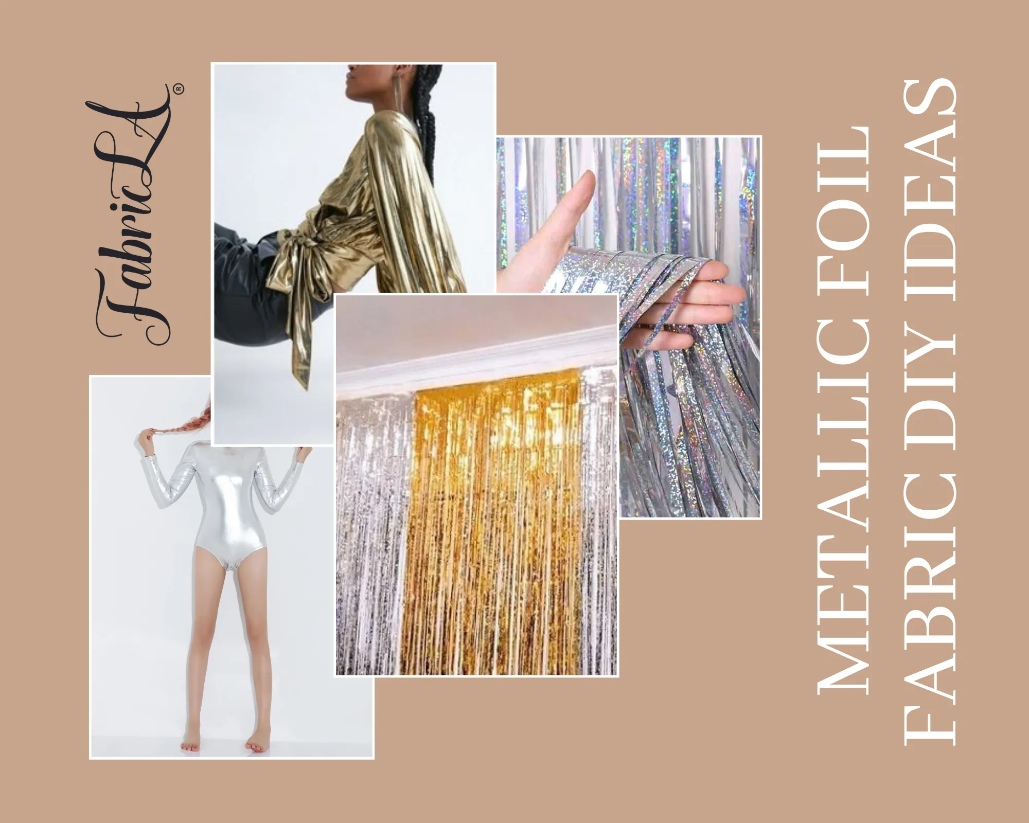 Hologram Metallic Foil Spandex Knit Fabric 4-Way Stretch, 60" Inch Wide | Gold Iridescent