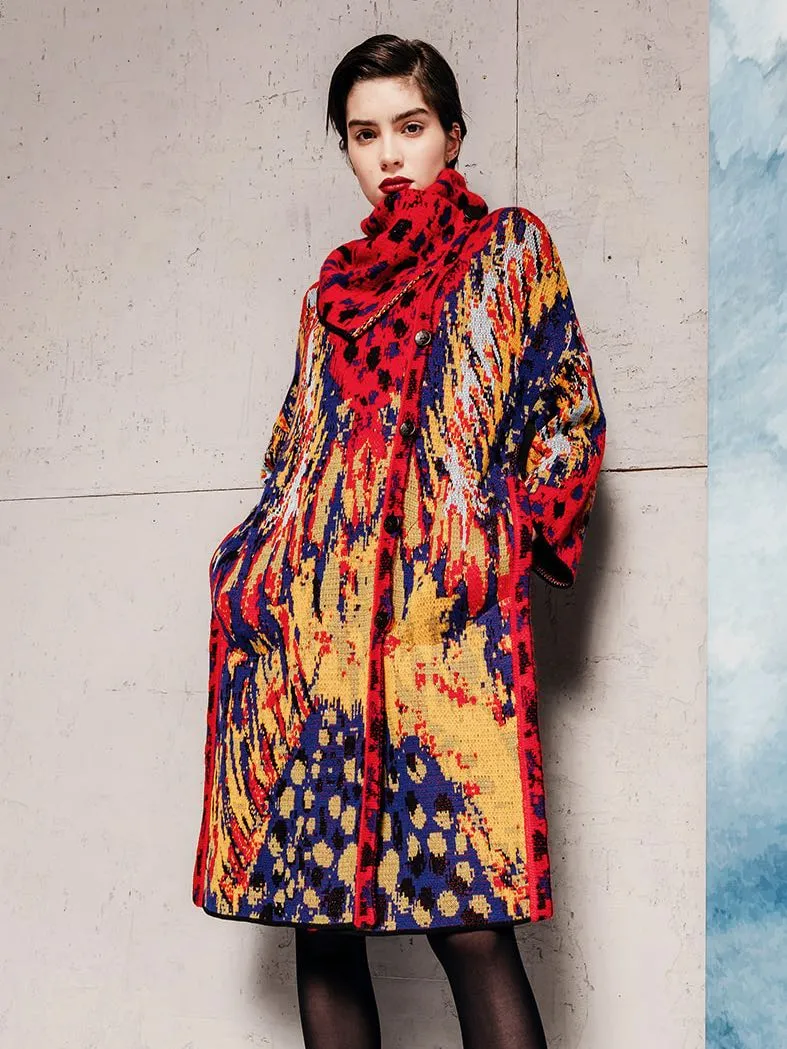 IVKO Jacquard Coat, Brocade Pattern - Red