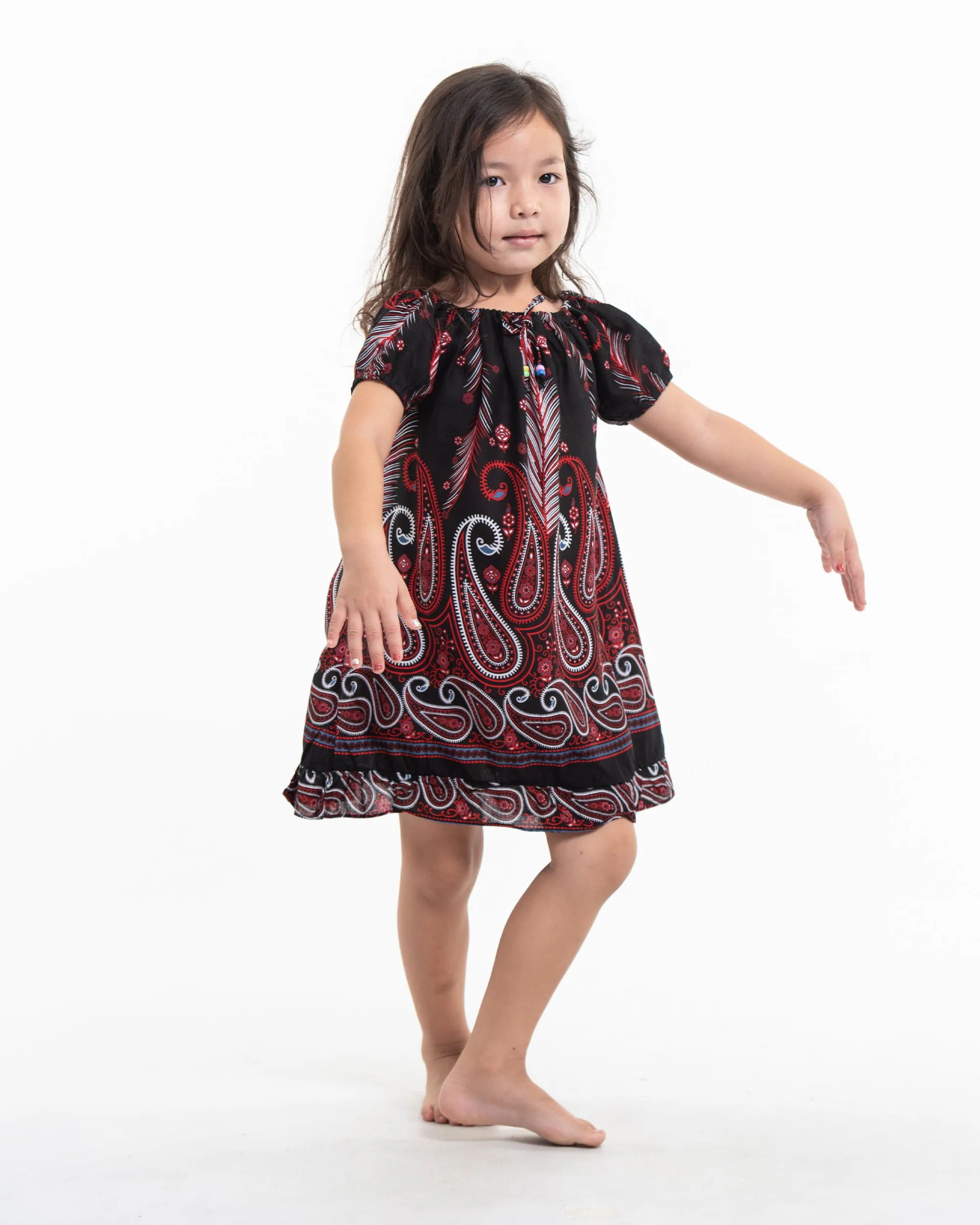 Kids Paisley Feathers Dress in Black
