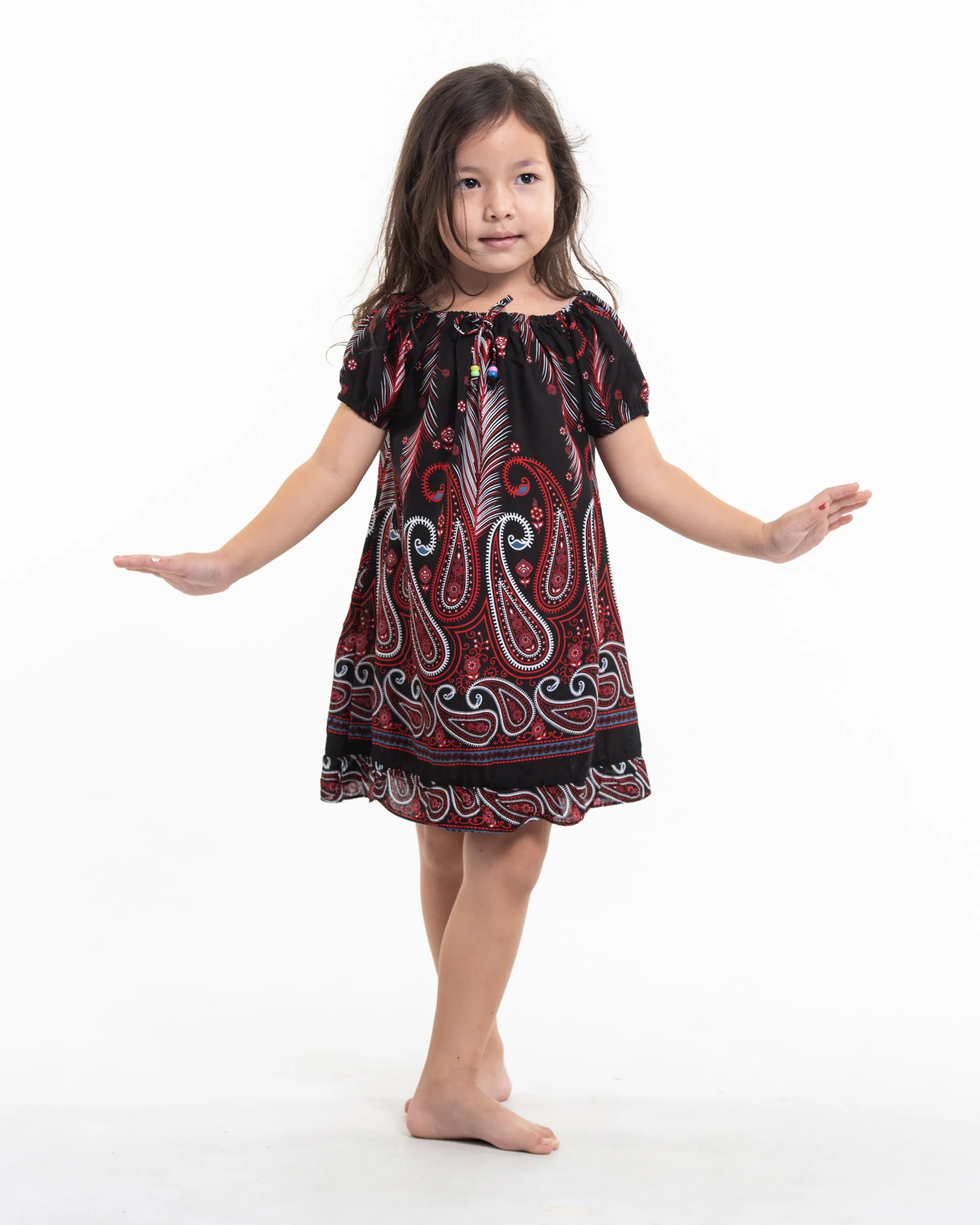 Kids Paisley Feathers Dress in Black