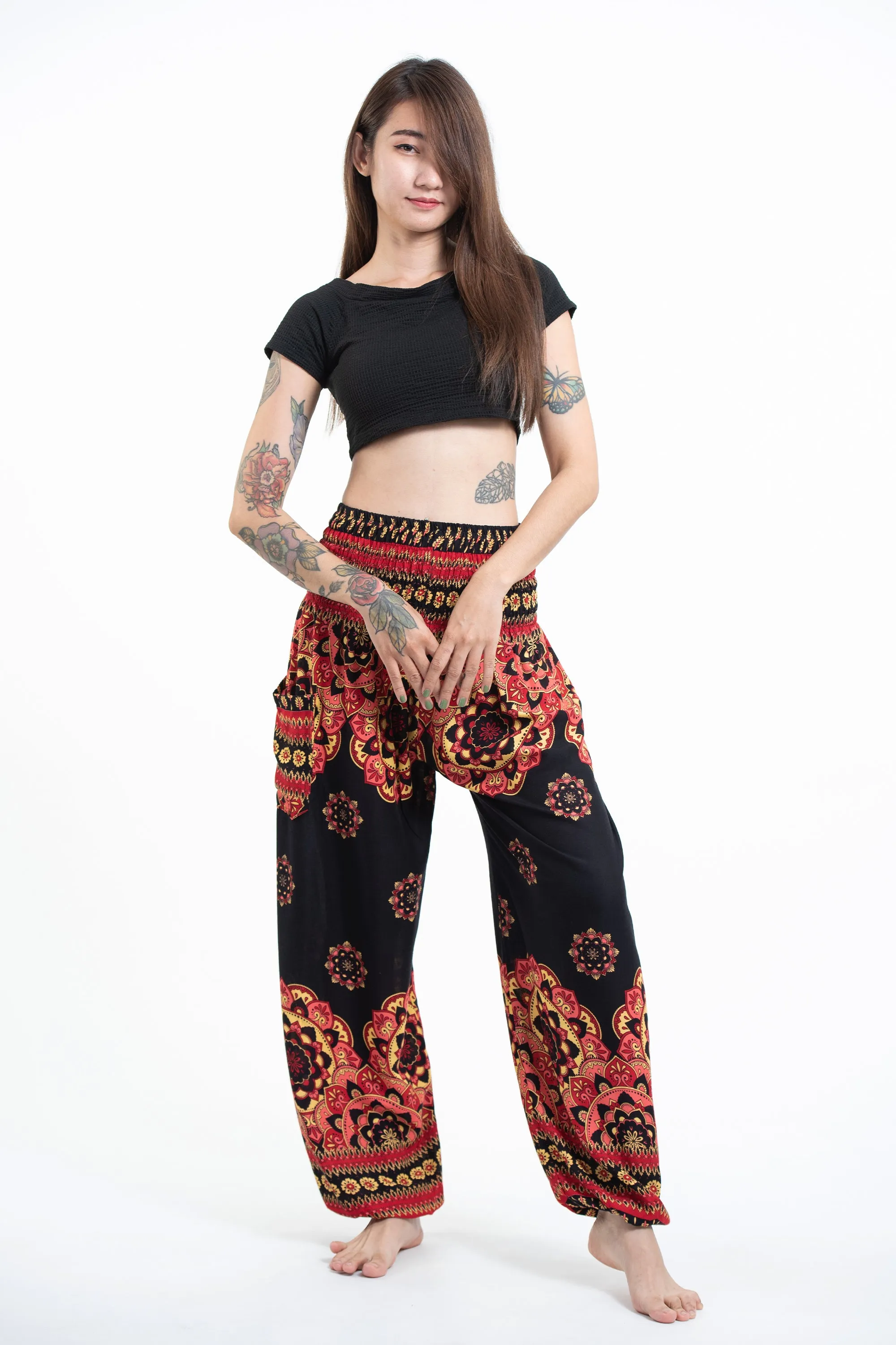 Lotus Mandalas Women's Harem Pants in Black