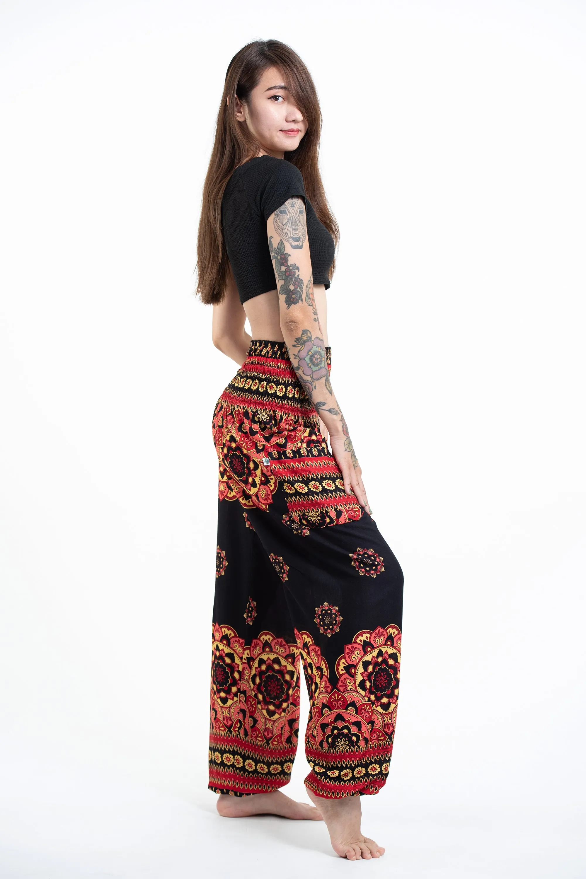 Lotus Mandalas Women's Harem Pants in Black