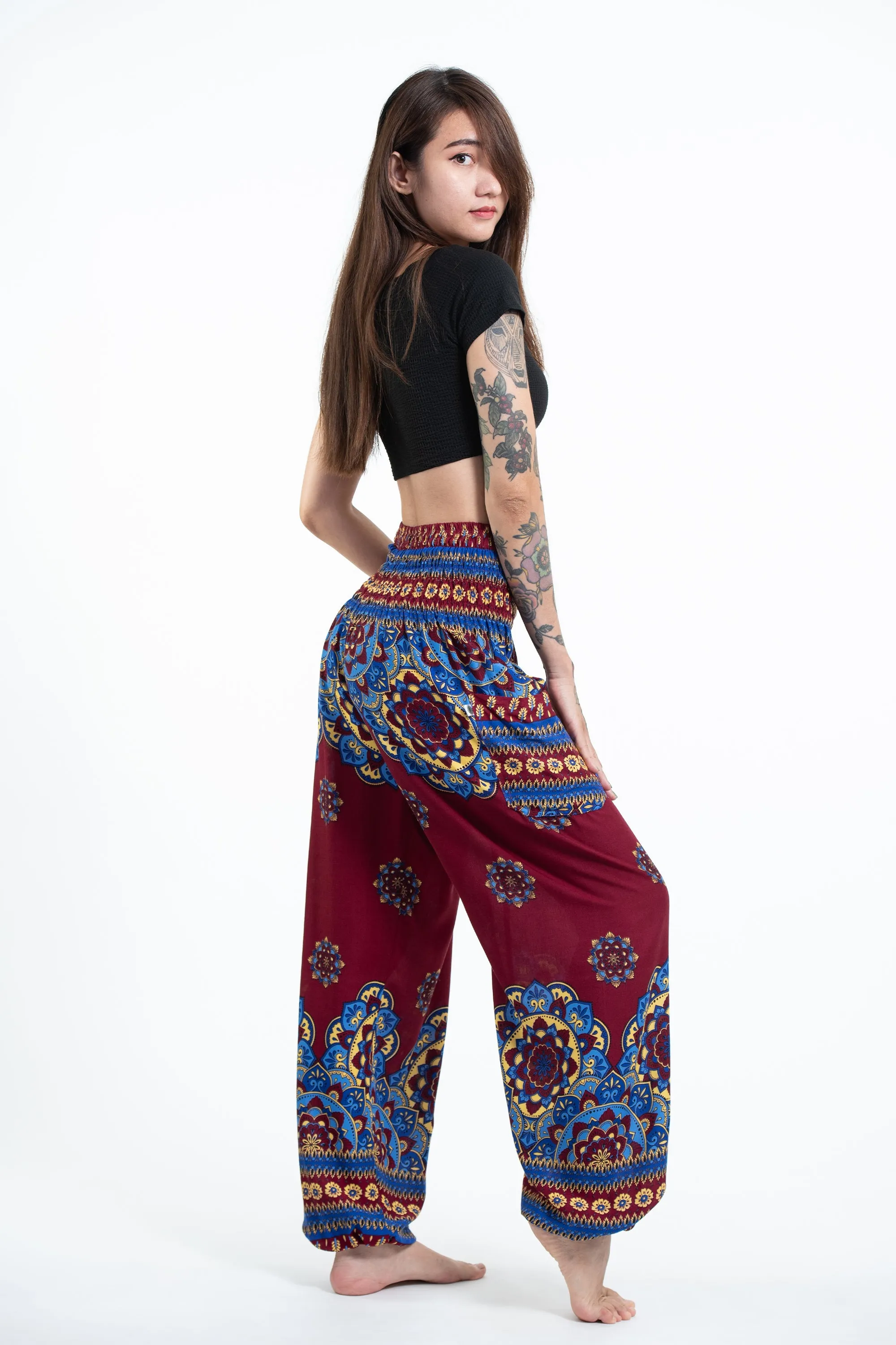 Lotus Mandalas Women's Harem Pants in Red