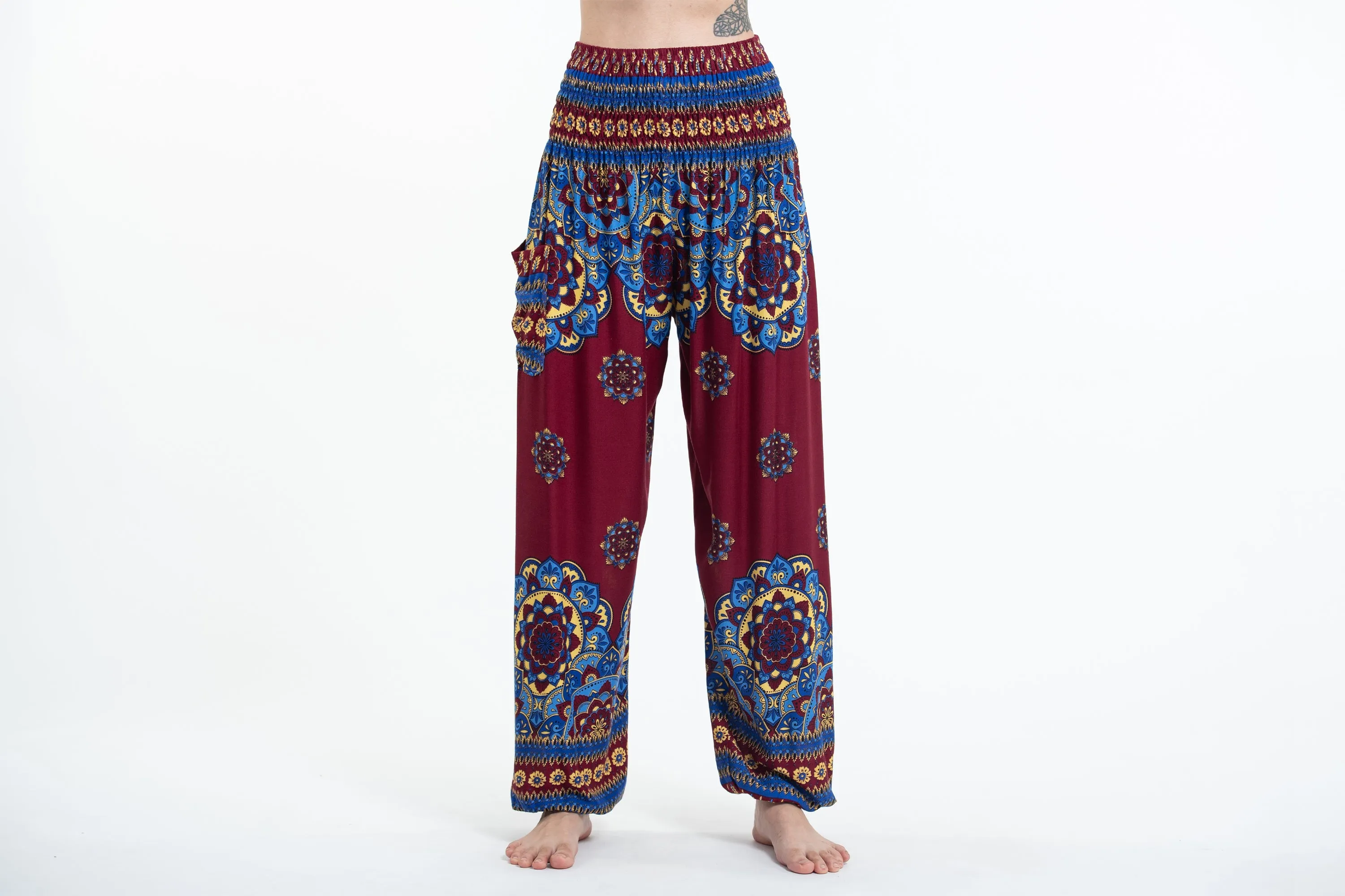 Lotus Mandalas Women's Harem Pants in Red