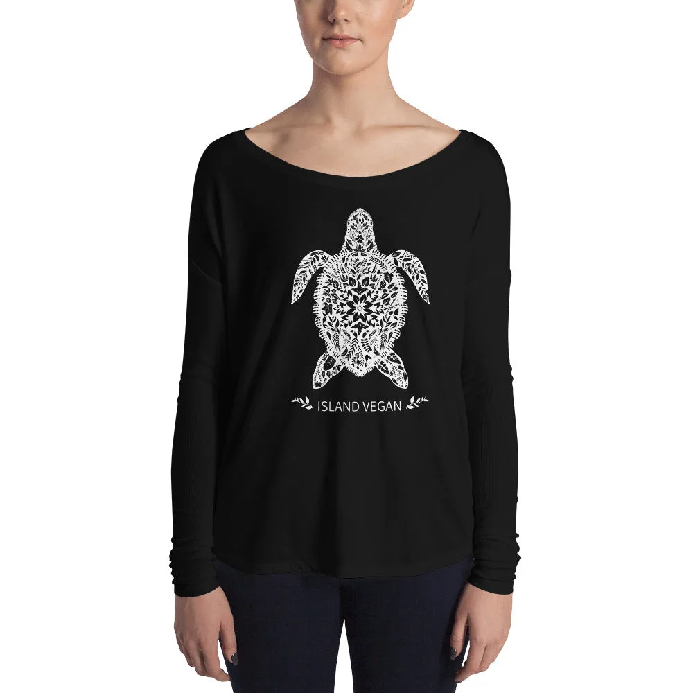 Loud Vegan Island Turtle Long Sleeve Ladies Tee