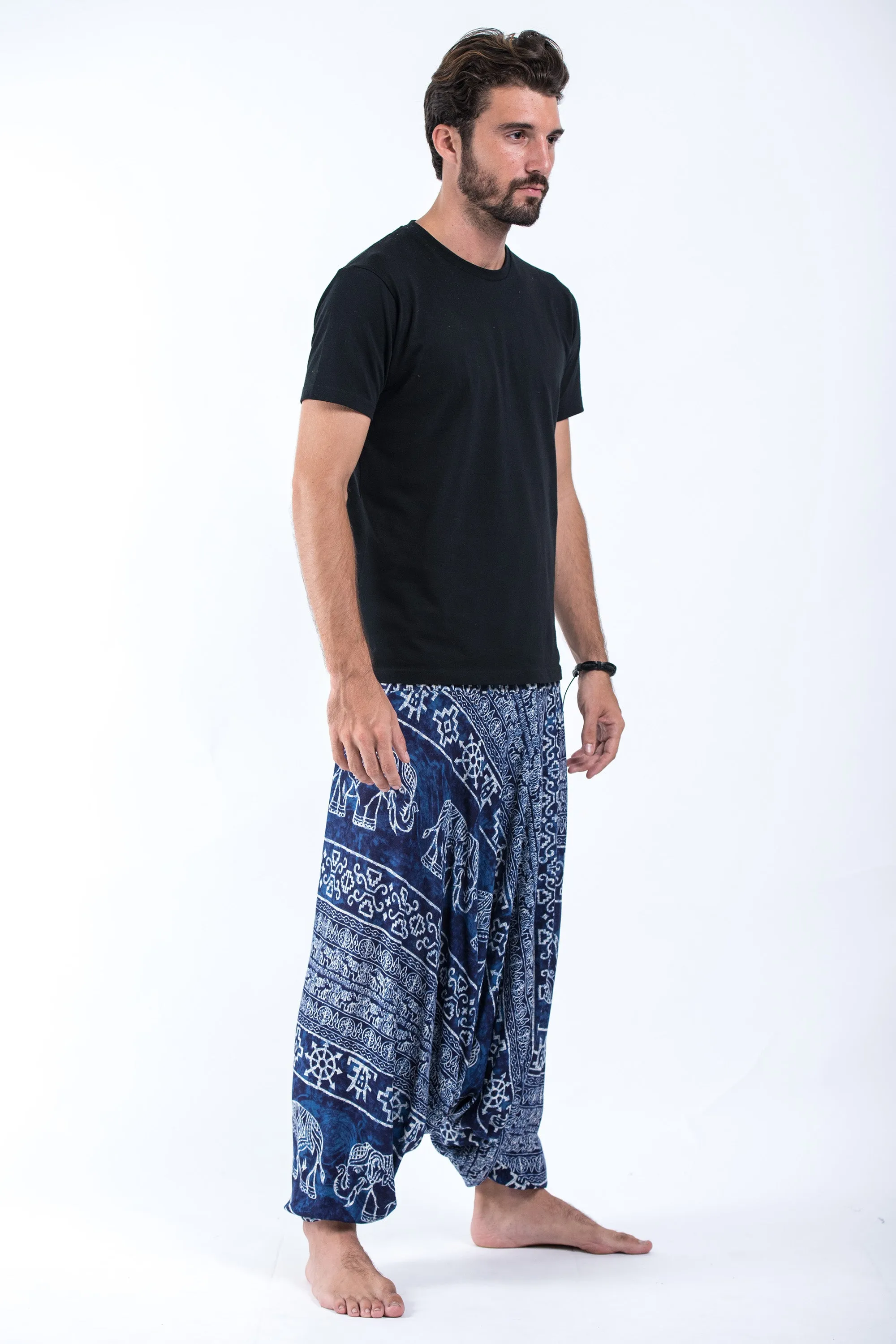 Marble Elephant Drop Crotch Men's Elephant Pants in Blue