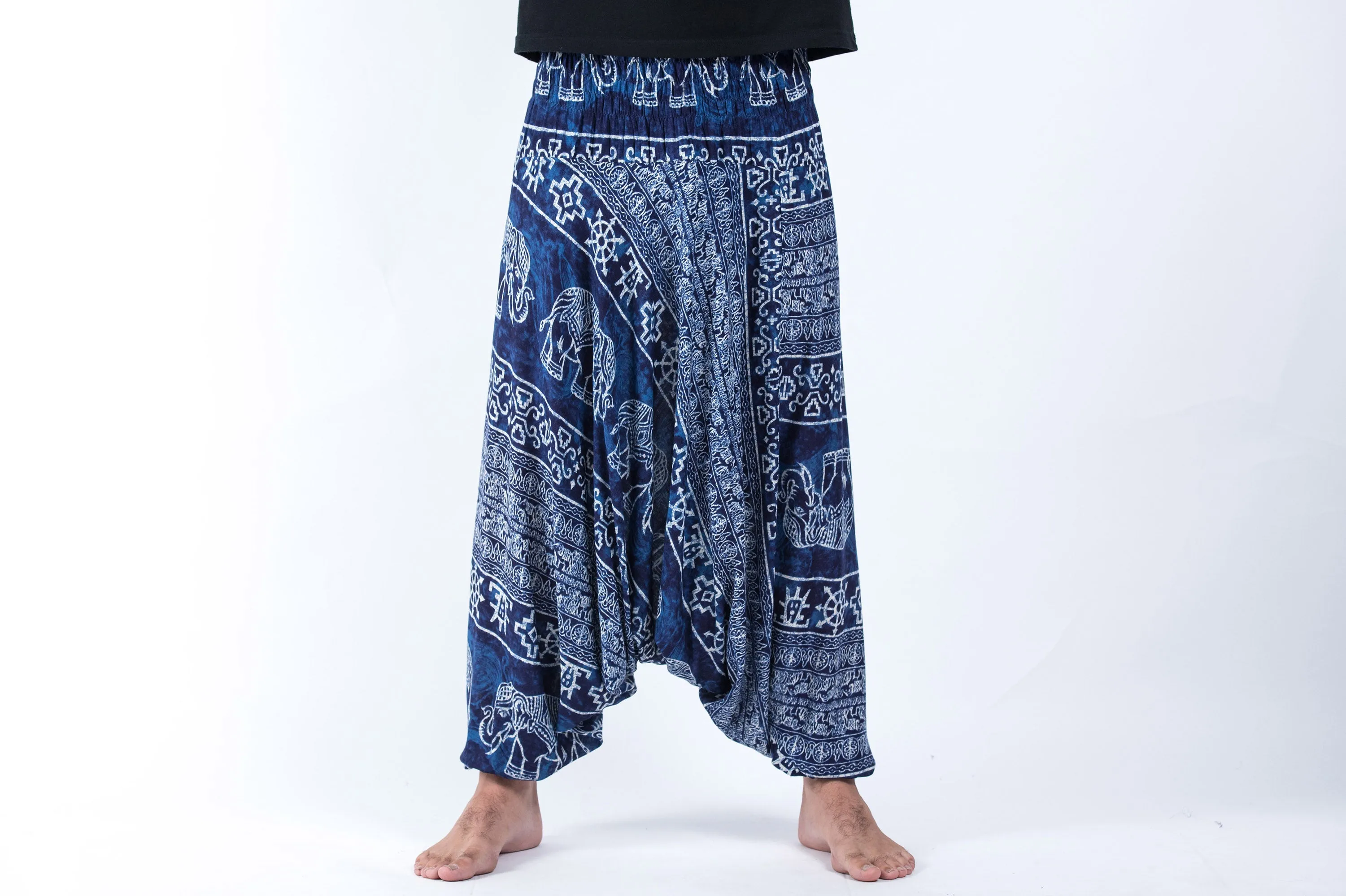 Marble Elephant Drop Crotch Men's Elephant Pants in Blue