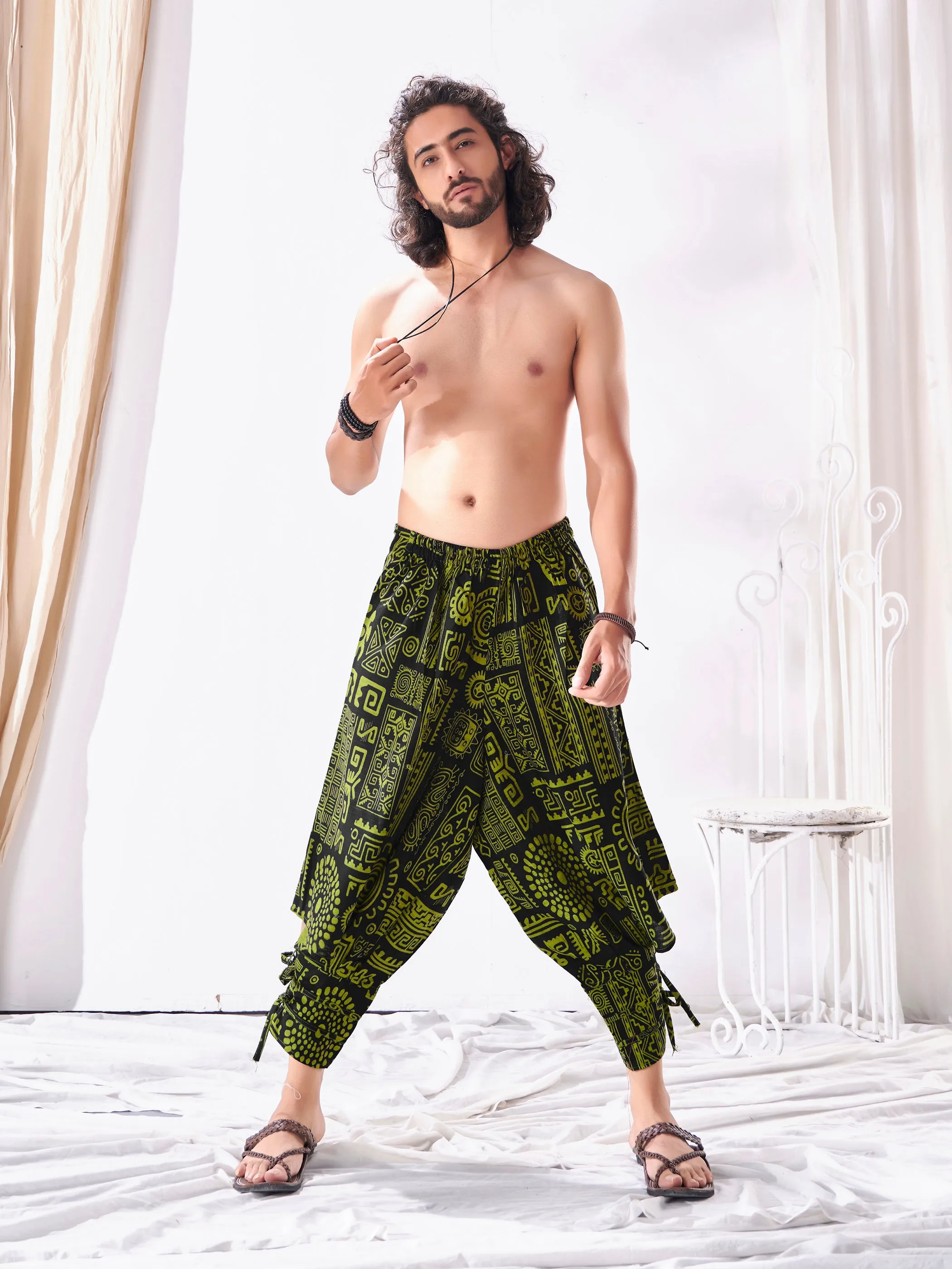 Men's Arabic Neon Green Baggy Boho Hippy Harem Pants For Travel