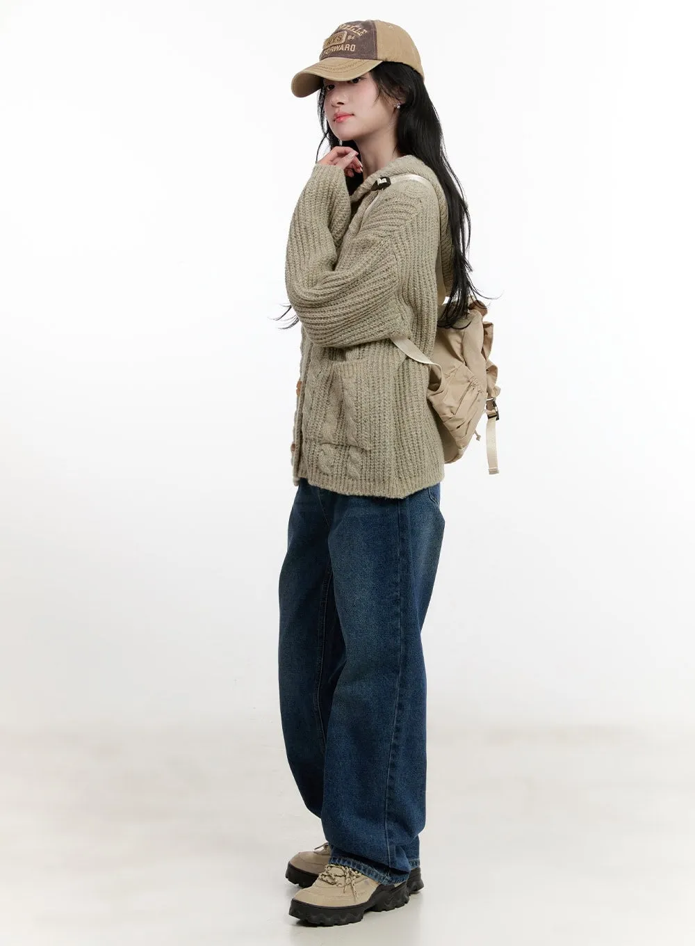 Oversized Cable Knit Hooded Cardigan CF527