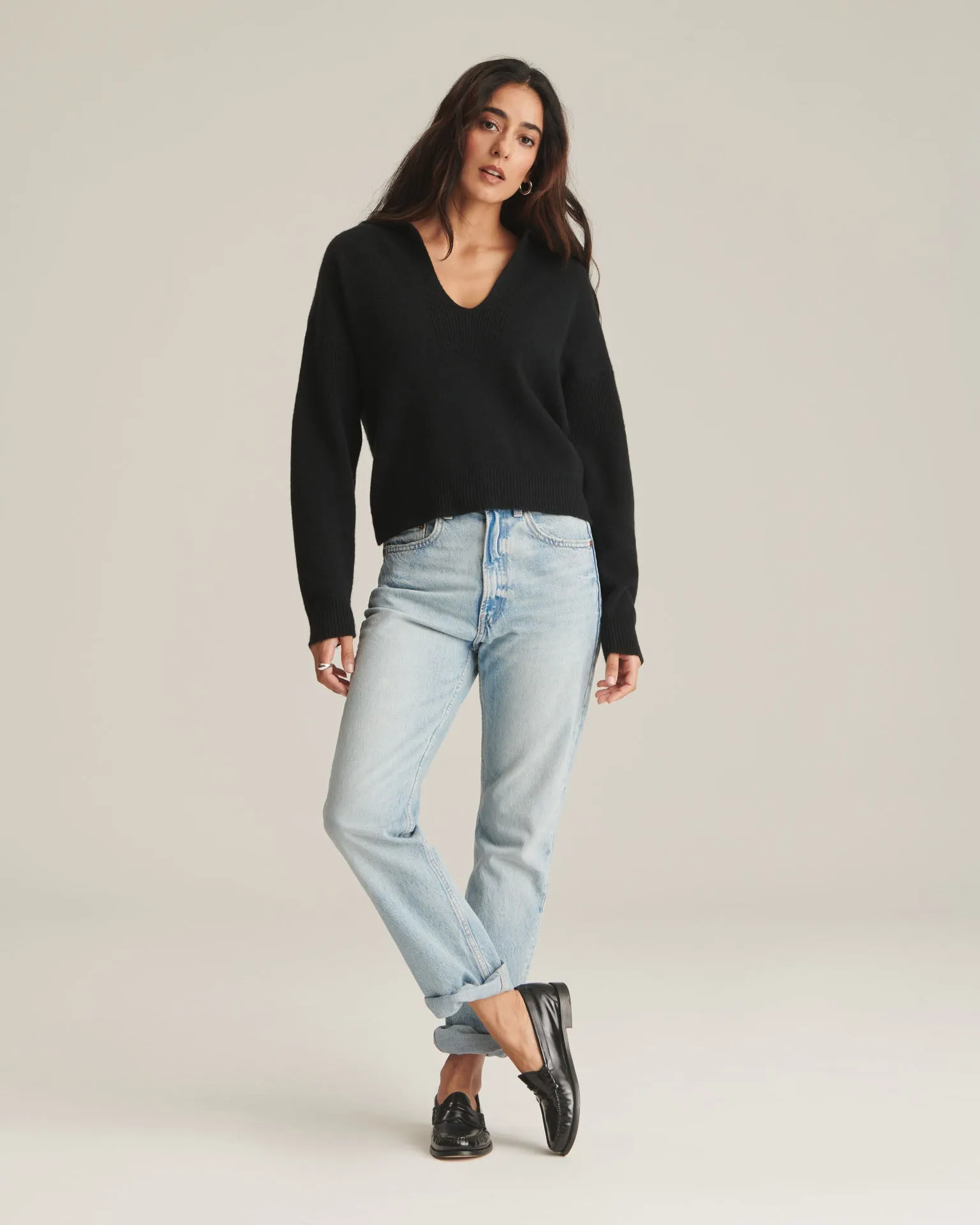 Recycled Cashmere Open Neck Polo