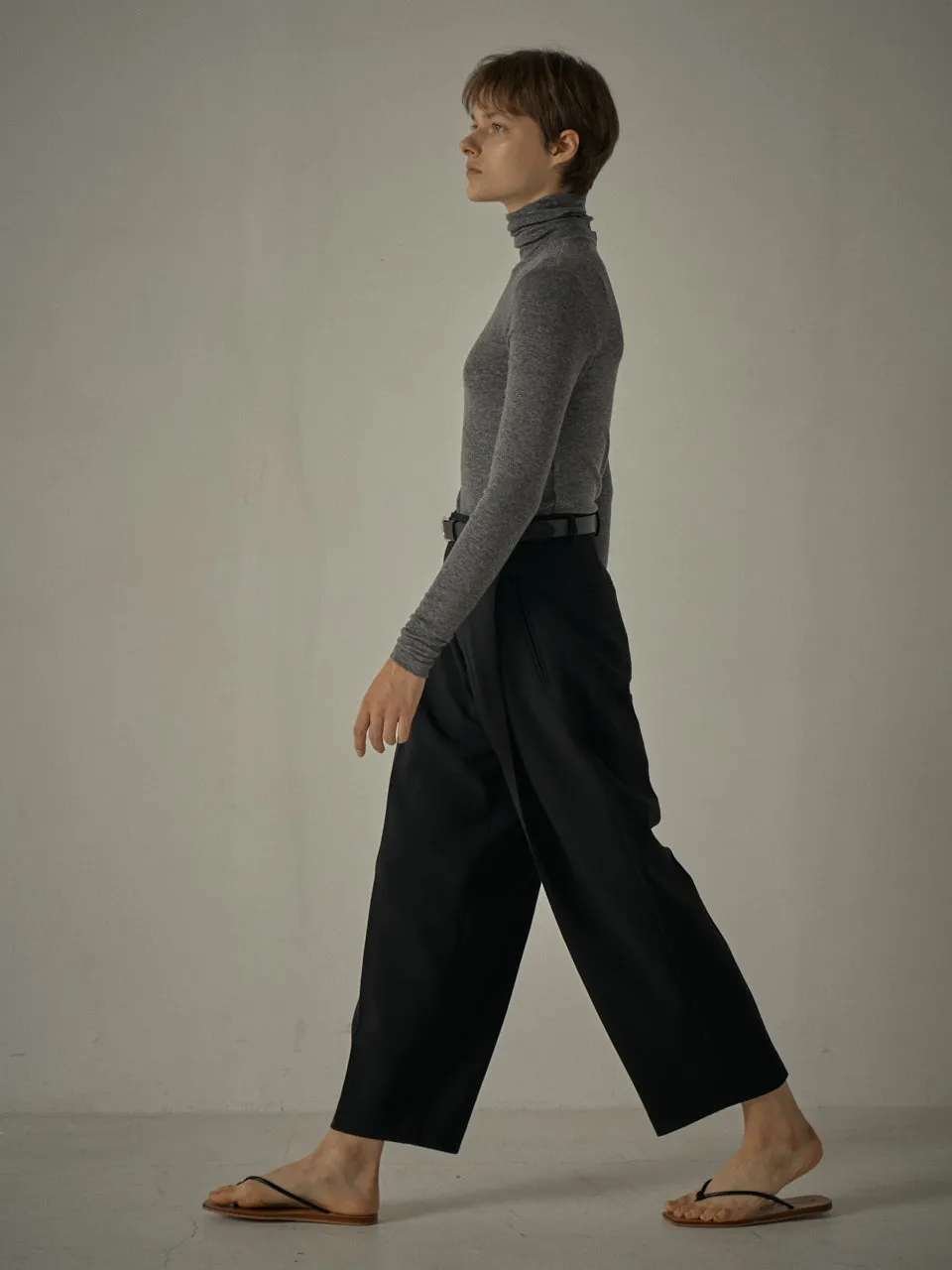 Round Wool Pants - Black