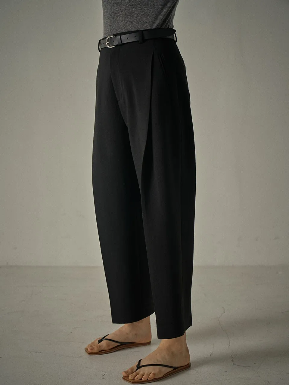 Round Wool Pants - Black