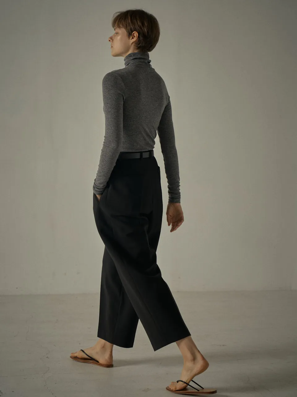 Round Wool Pants - Black