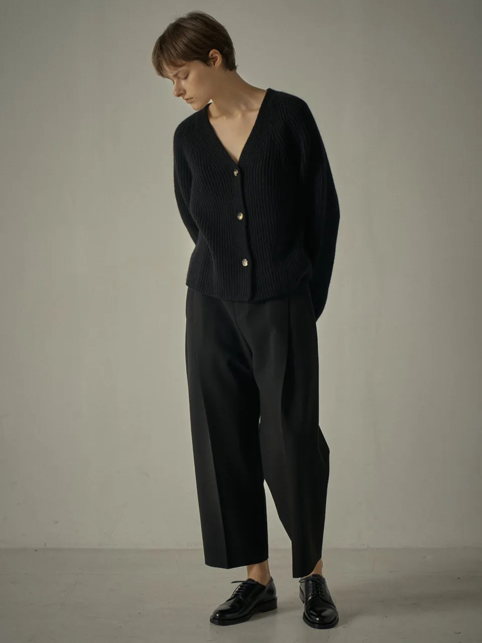 Round Wool Pants - Black