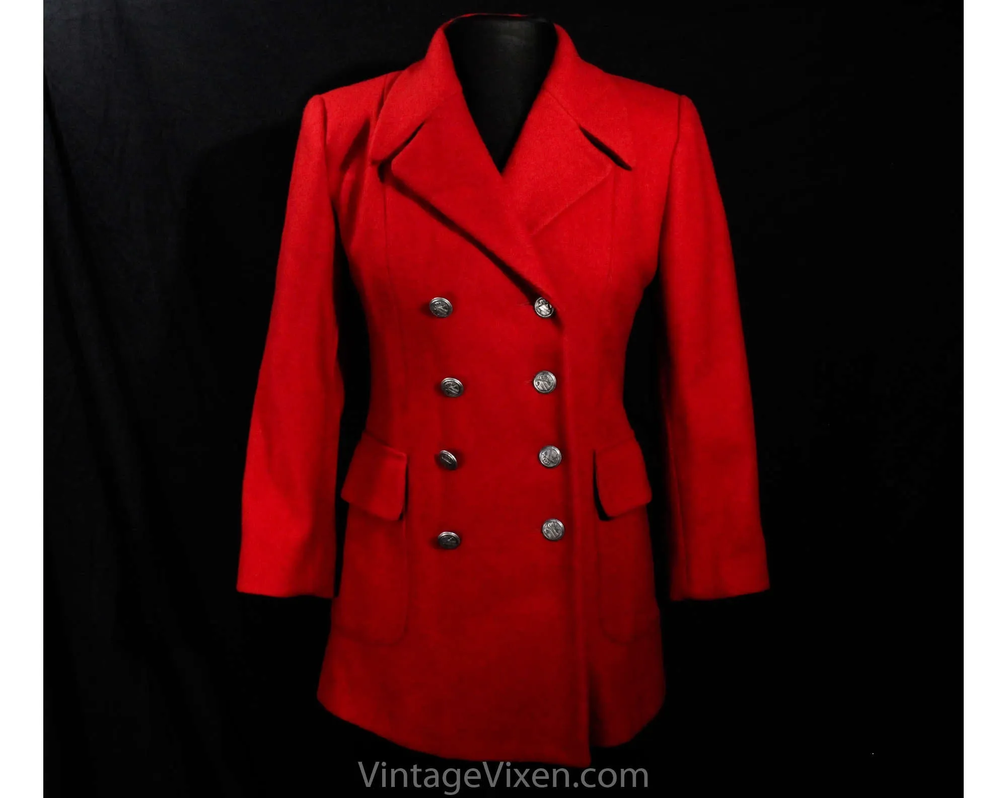 Size 6 Red Jacket - 1990s Retro Wool with 1940s Look - Beautiful Tailoring - Double Breasted Coin Buttons - Petite Sophisticate - Bust 36