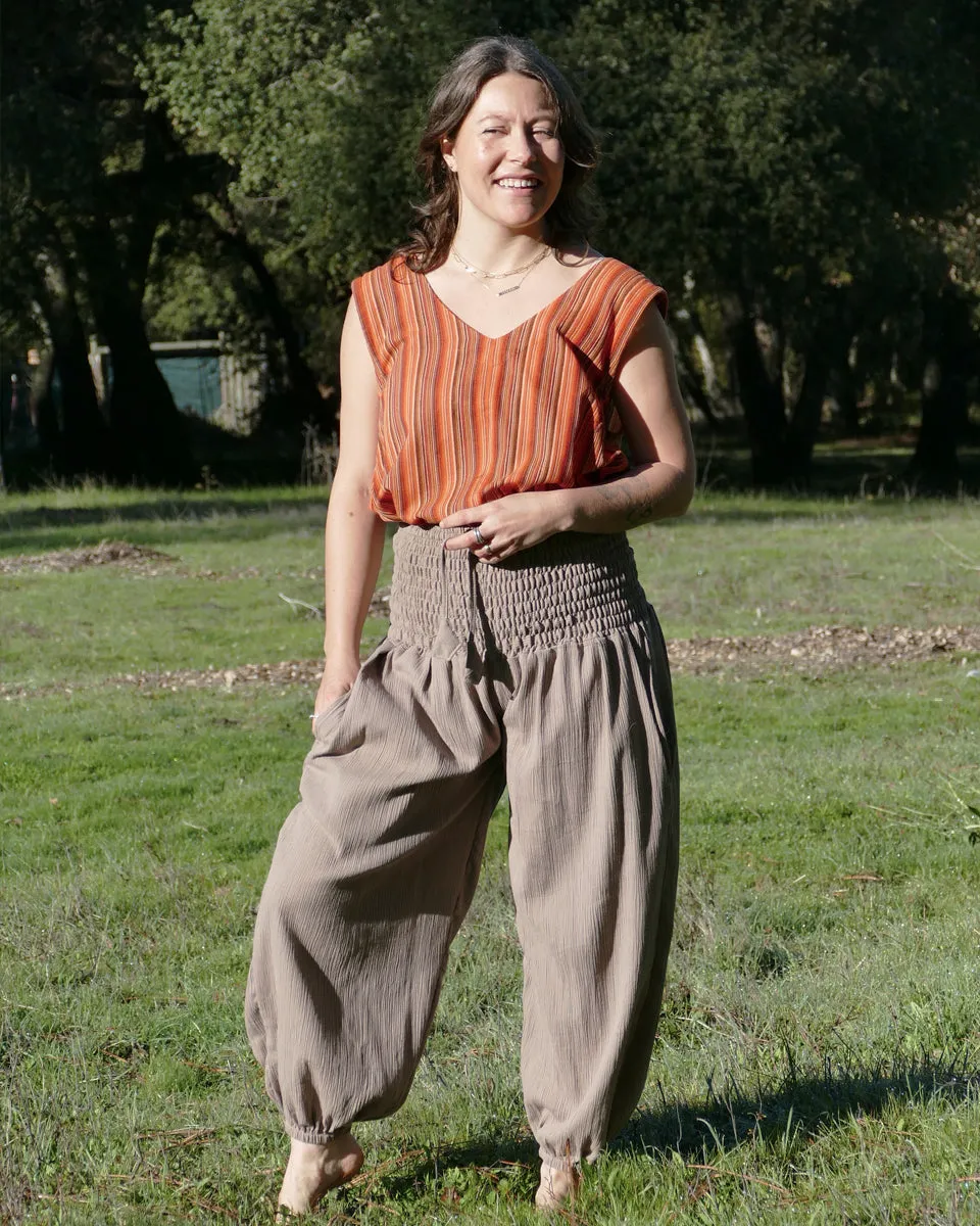 Smocked Waist Harem Pants