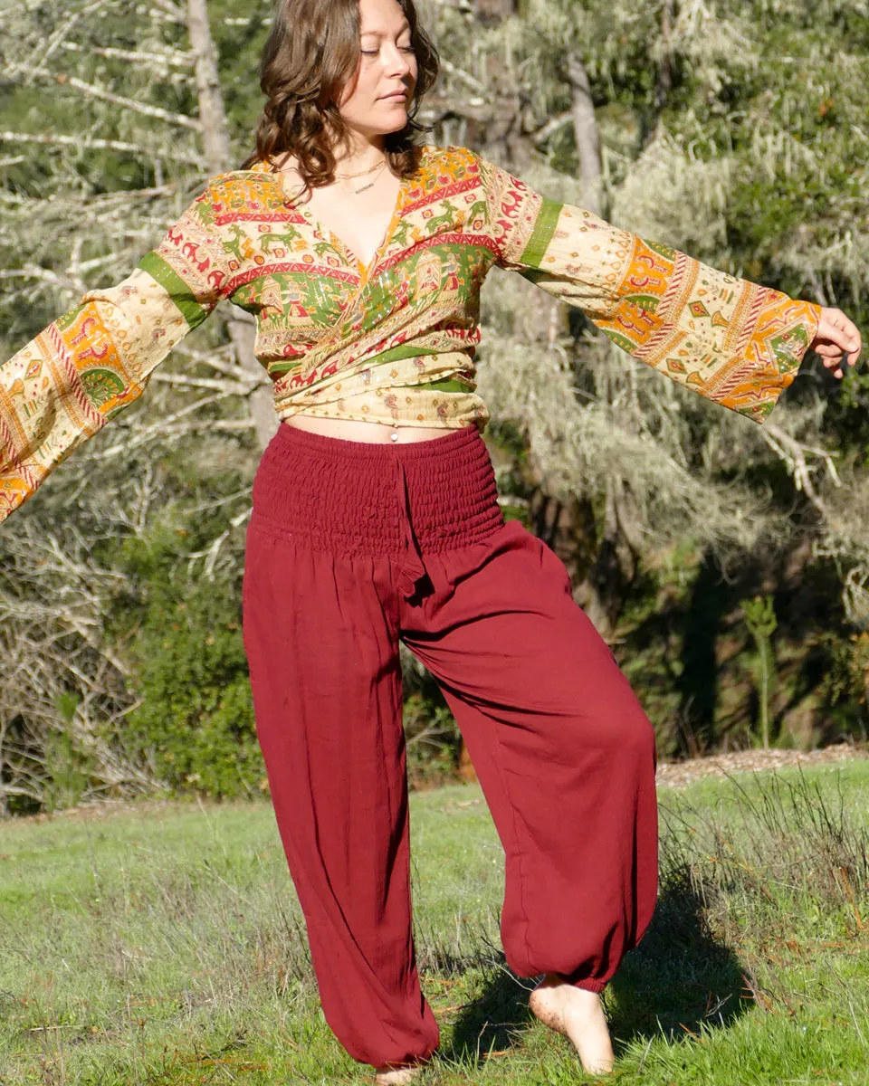 Smocked Waist Harem Pants