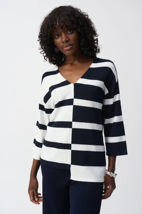 Striped Sweater Knit V-Neck Pullover