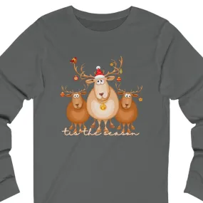 Tis the Season with Three Reindeer Women's Long Sleeve Tee - Festive Holiday Shirt