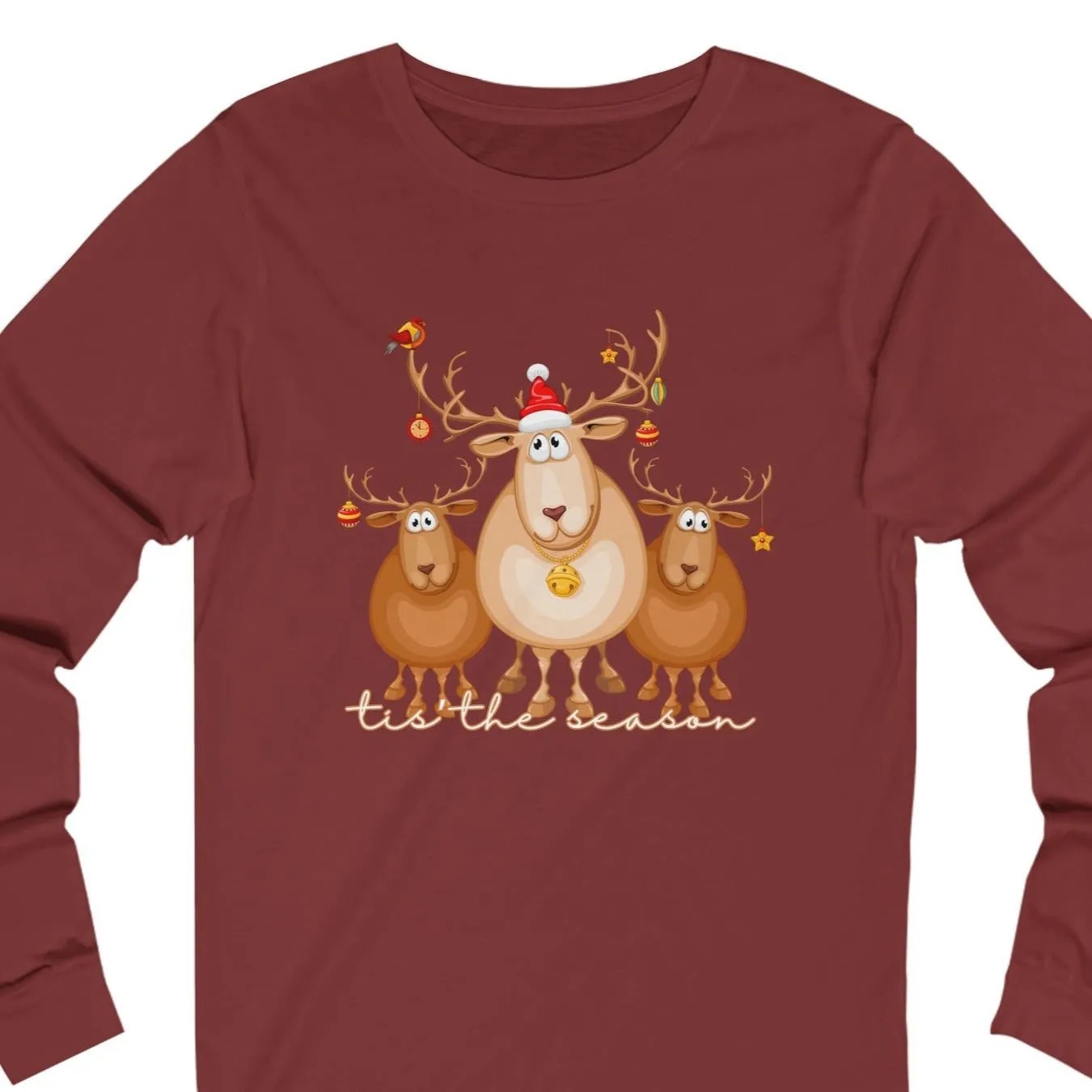 Tis the Season with Three Reindeer Women's Long Sleeve Tee - Festive Holiday Shirt