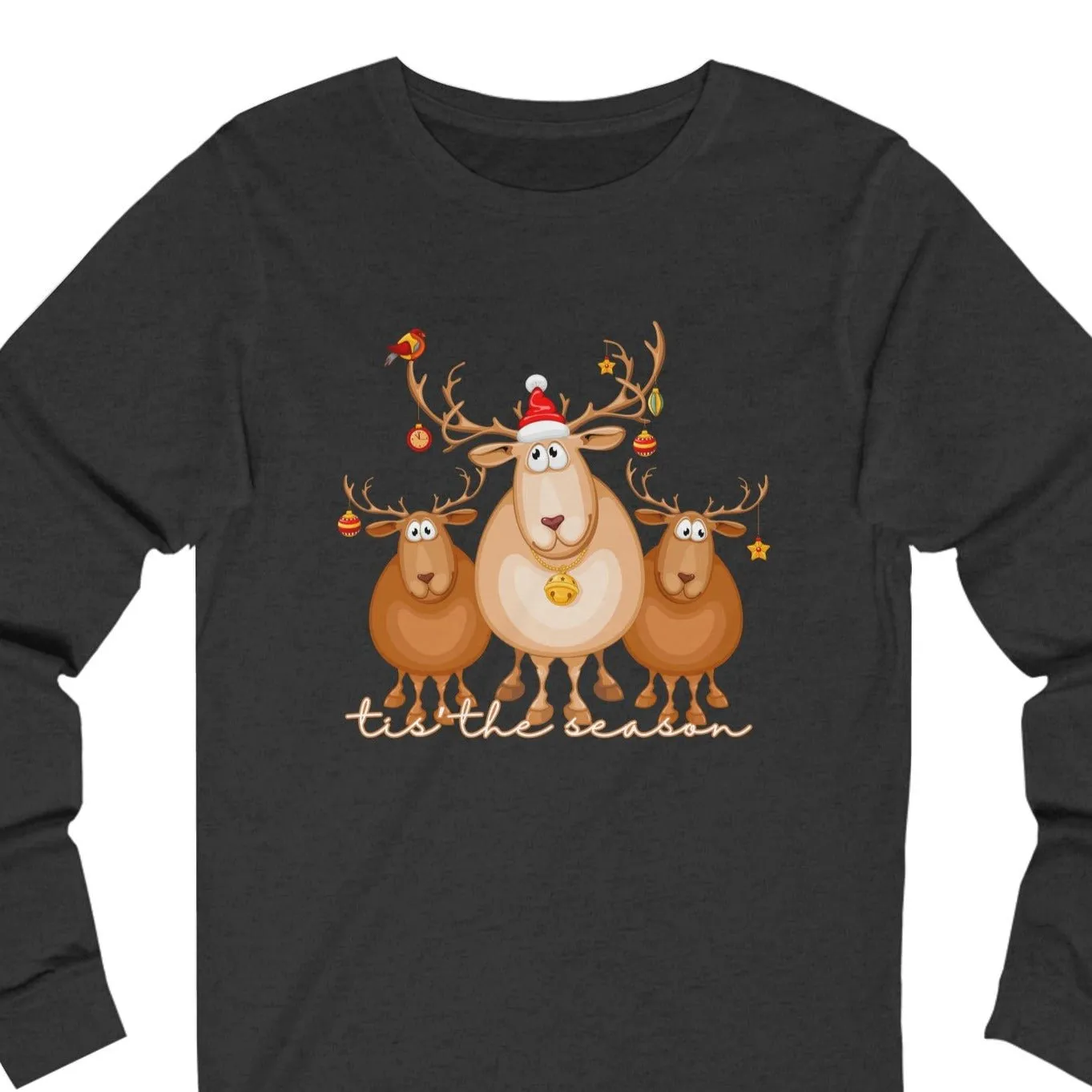 Tis the Season with Three Reindeer Women's Long Sleeve Tee - Festive Holiday Shirt