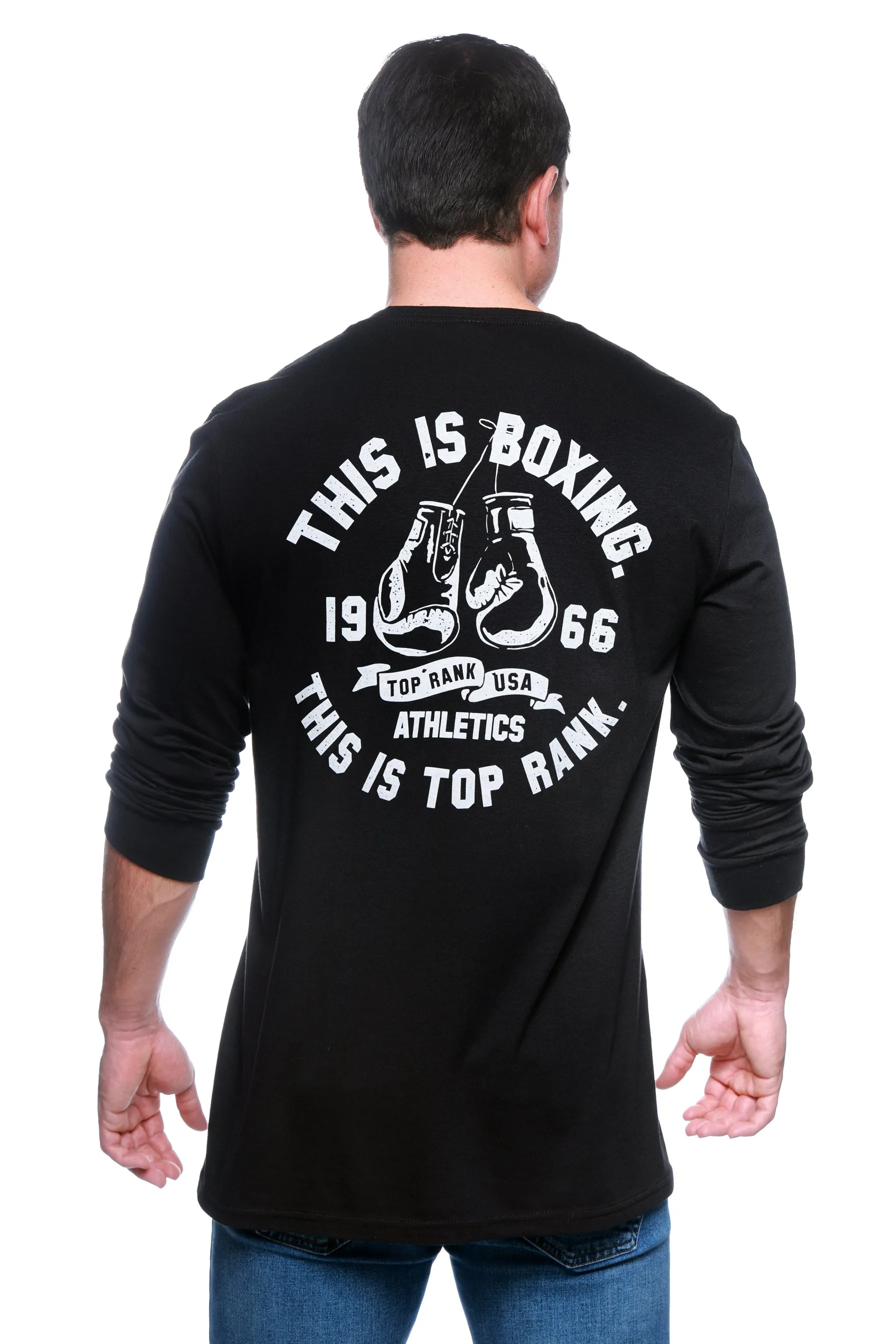 Mens Retro-Style Long Sleeve T-Shirt with Vintage Top Rank Logo