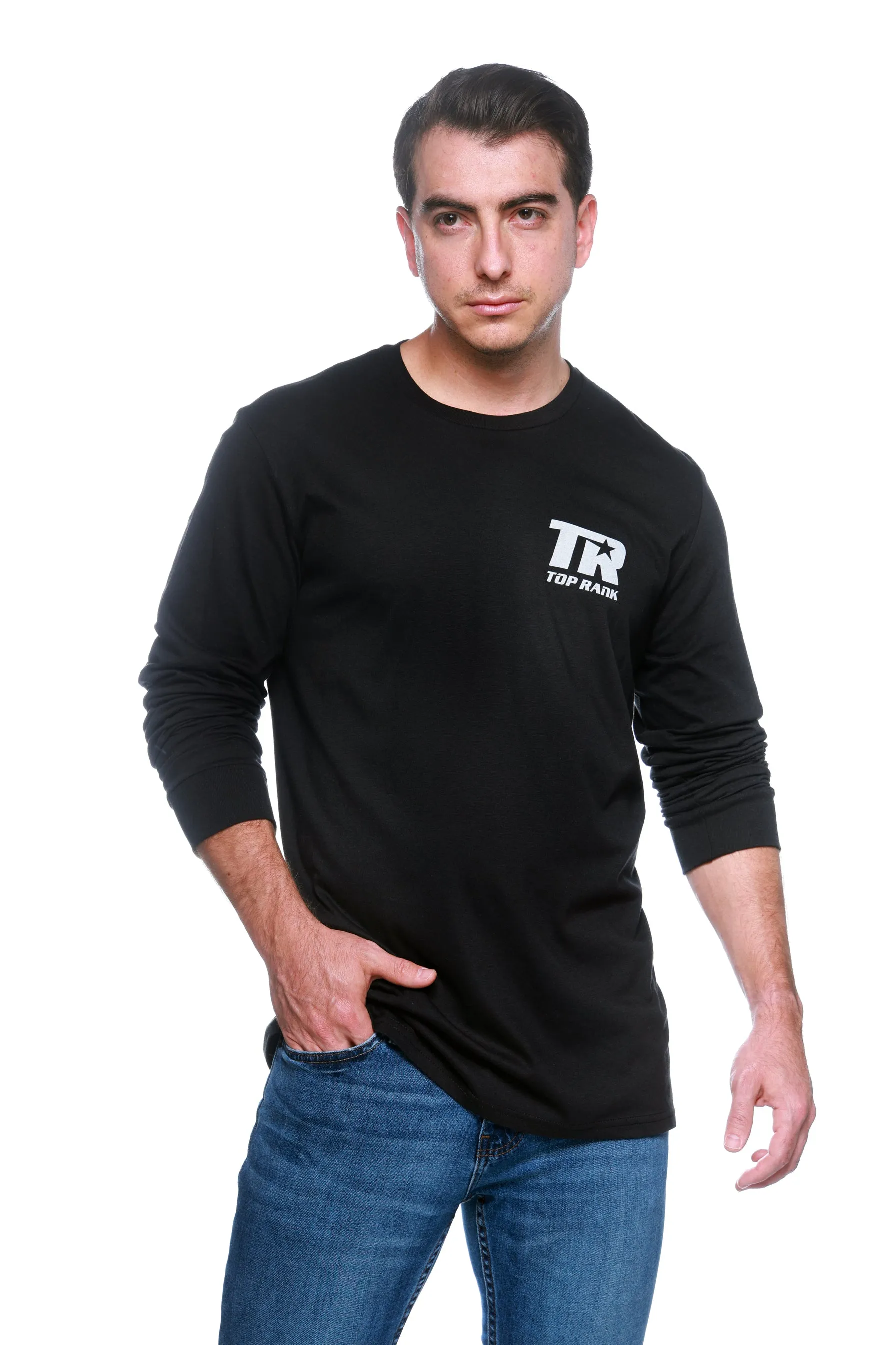 Mens Retro-Style Long Sleeve T-Shirt with Vintage Top Rank Logo