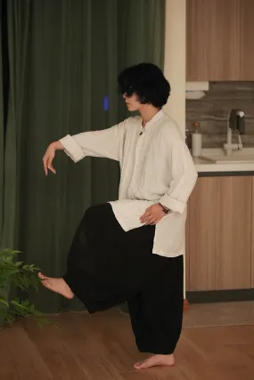 Washed Linen Harem Pants in Black