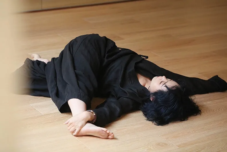 Washed Linen Harem Pants in Black