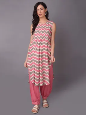 Women Grey Geometric Printed Kurta With Harem Pant