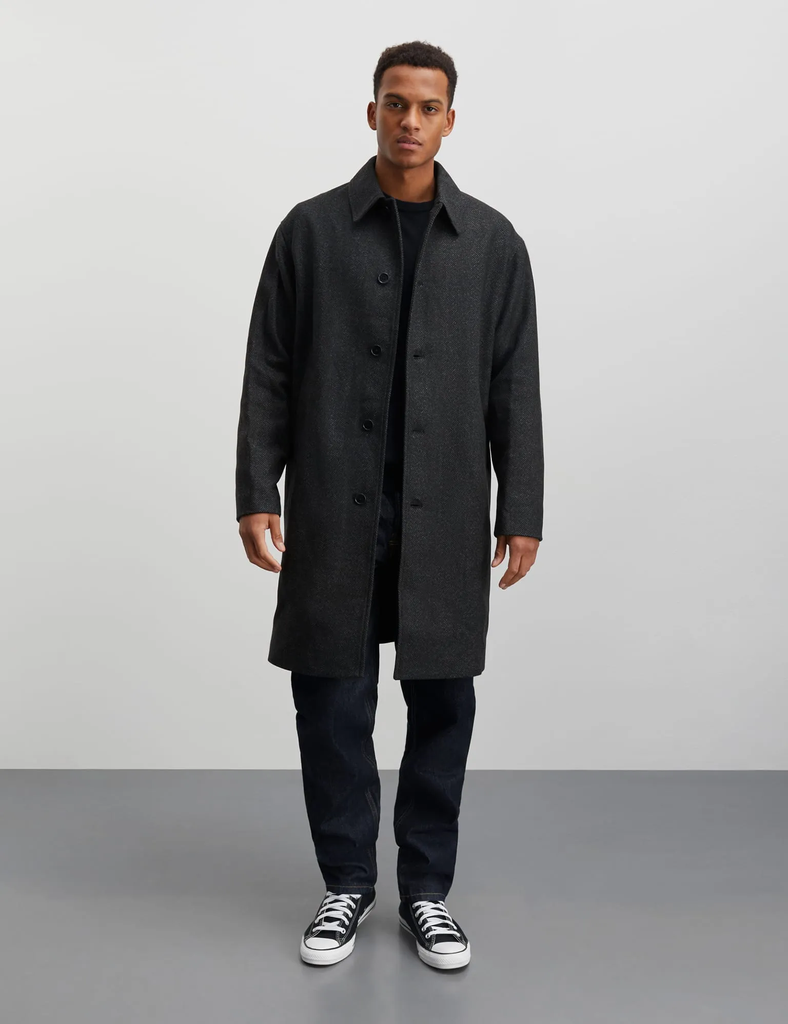 Charcoal Gray Wool Herringbone Curtis Coat - Classic Style Mens Outerwear